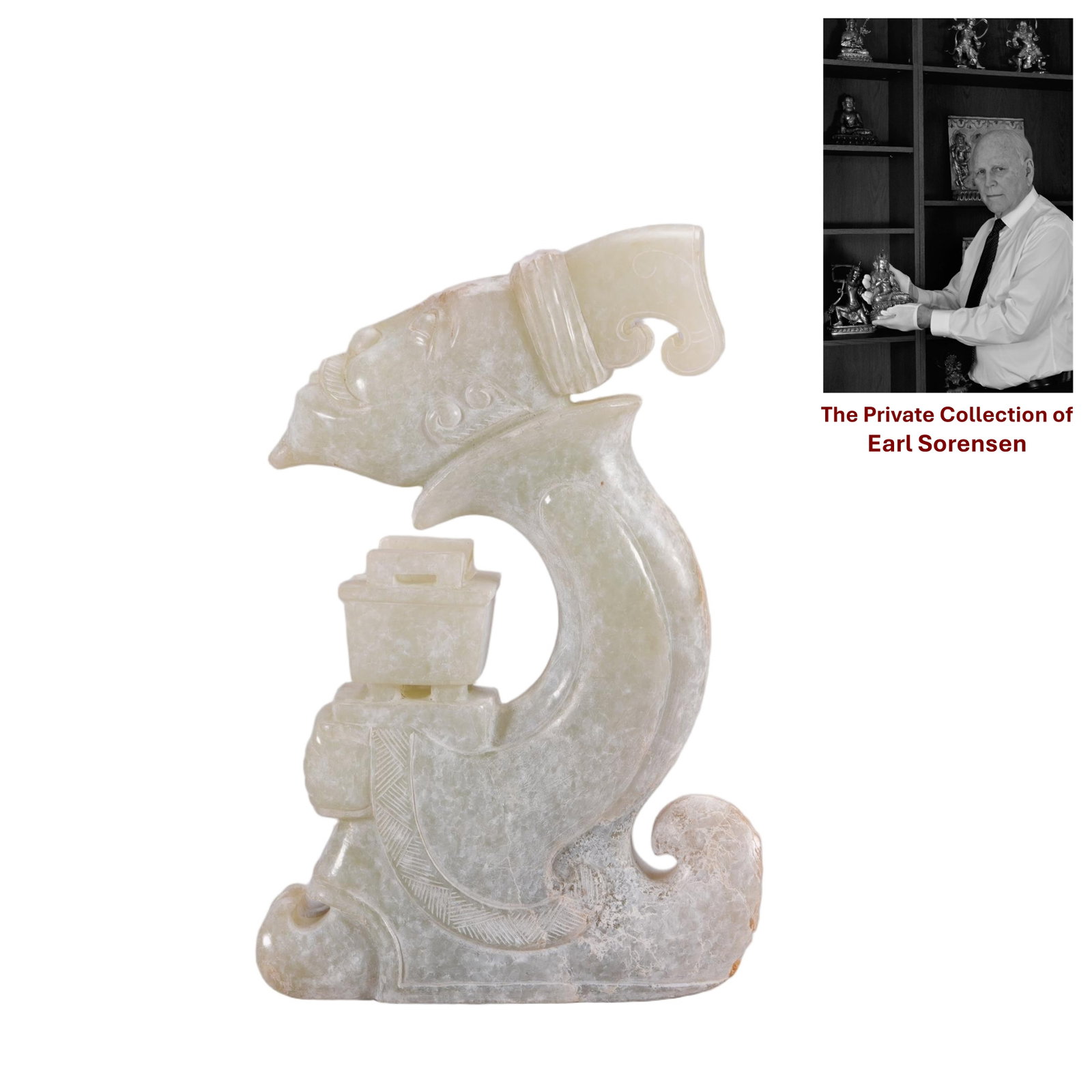 A CHINESE ARCHAIC CARVED JADE FIGURE: PROVENANCE: The private collection of Earl Sorensen, based in Atlanta, Georgia, represents decades of dedicated collecting in the fields of Buddhist art and Chinese jade. An international businessman 