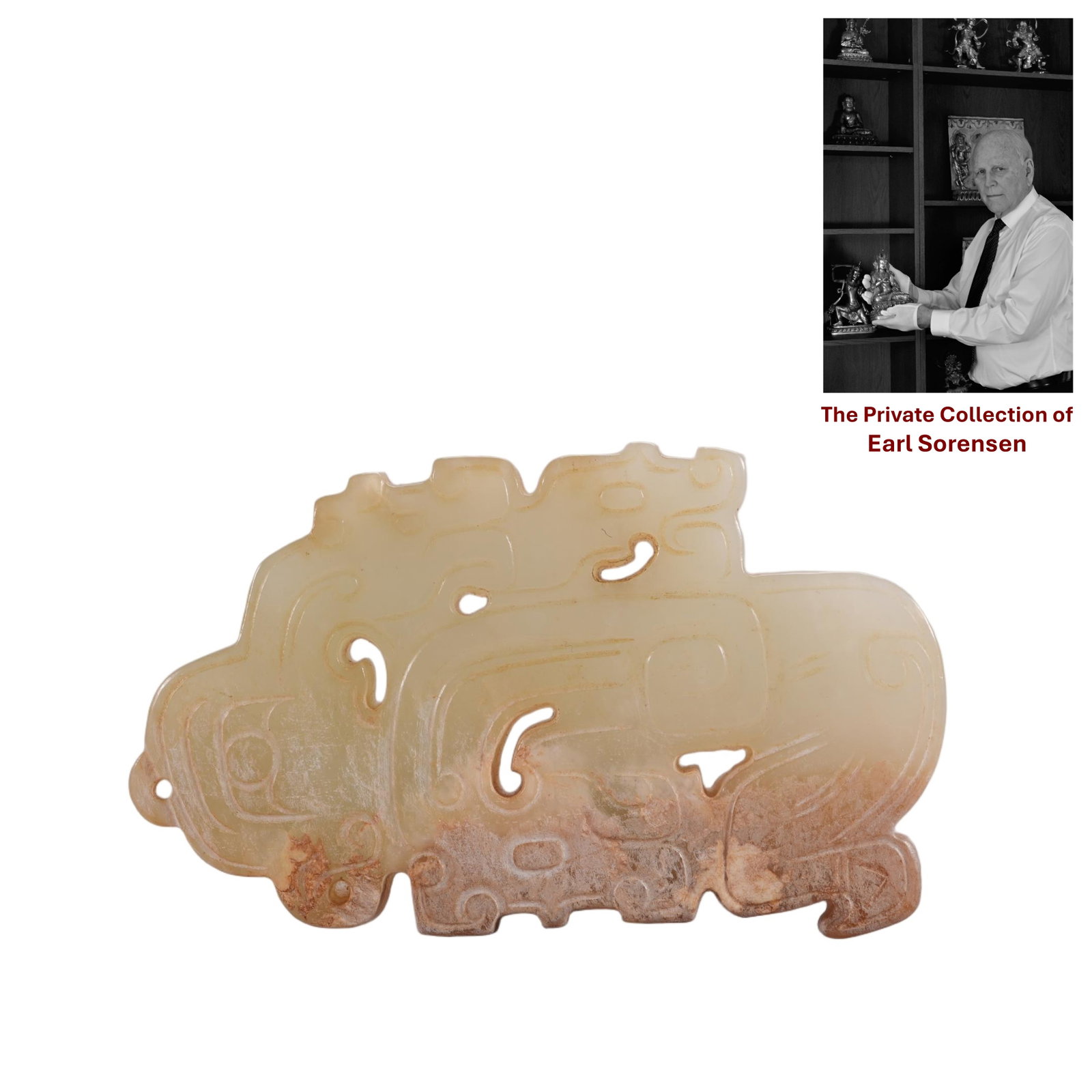 A CHINESE OPENWORK JADE HUANG PENDANT: PROVENANCE: The private collection of Earl Sorensen, based in Atlanta, Georgia, represents decades of dedicated collecting in the fields of Buddhist art and Chinese jade. An international businessman 