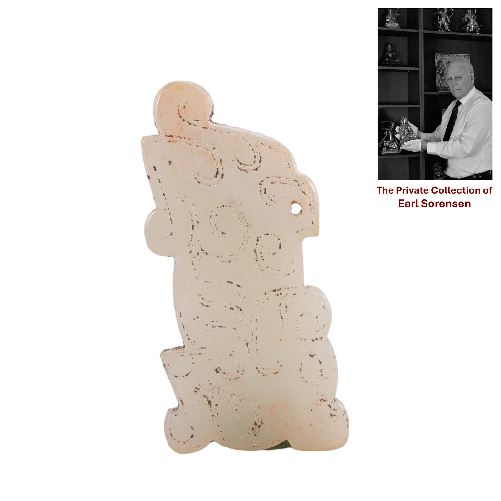 A CHINESE ARCHAIC JADE TIGER PENDANT: PROVENANCE: The private collection of Earl Sorensen, based in Atlanta, Georgia, represents decades of dedicated collecting in the fields of Buddhist art and Chinese jade. An international businessman 