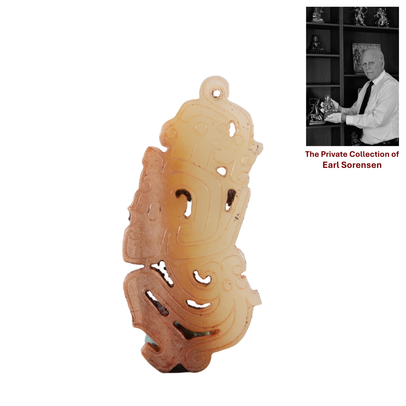 A CHINESE OPENWORK JADE HUANG PENDANT: PROVENANCE: The private collection of Earl Sorensen, based in Atlanta, Georgia, represents decades of dedicated collecting in the fields of Buddhist art and Chinese jade. An international businessman 