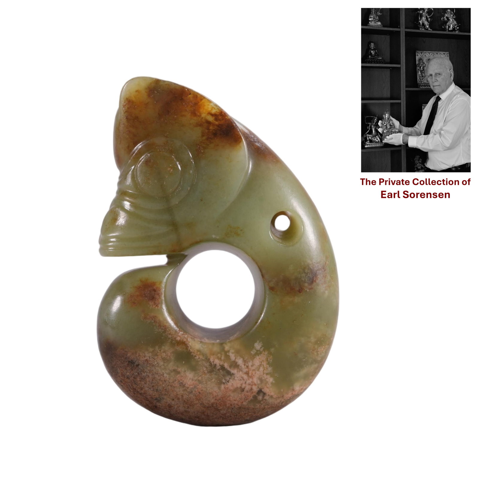 A CHINESE CELADON JADE PIG DRAGON: PROVENANCE: The private collection of Earl Sorensen, based in Atlanta, Georgia, represents decades of dedicated collecting in the fields of Buddhist art and Chinese jade. An international businessman 