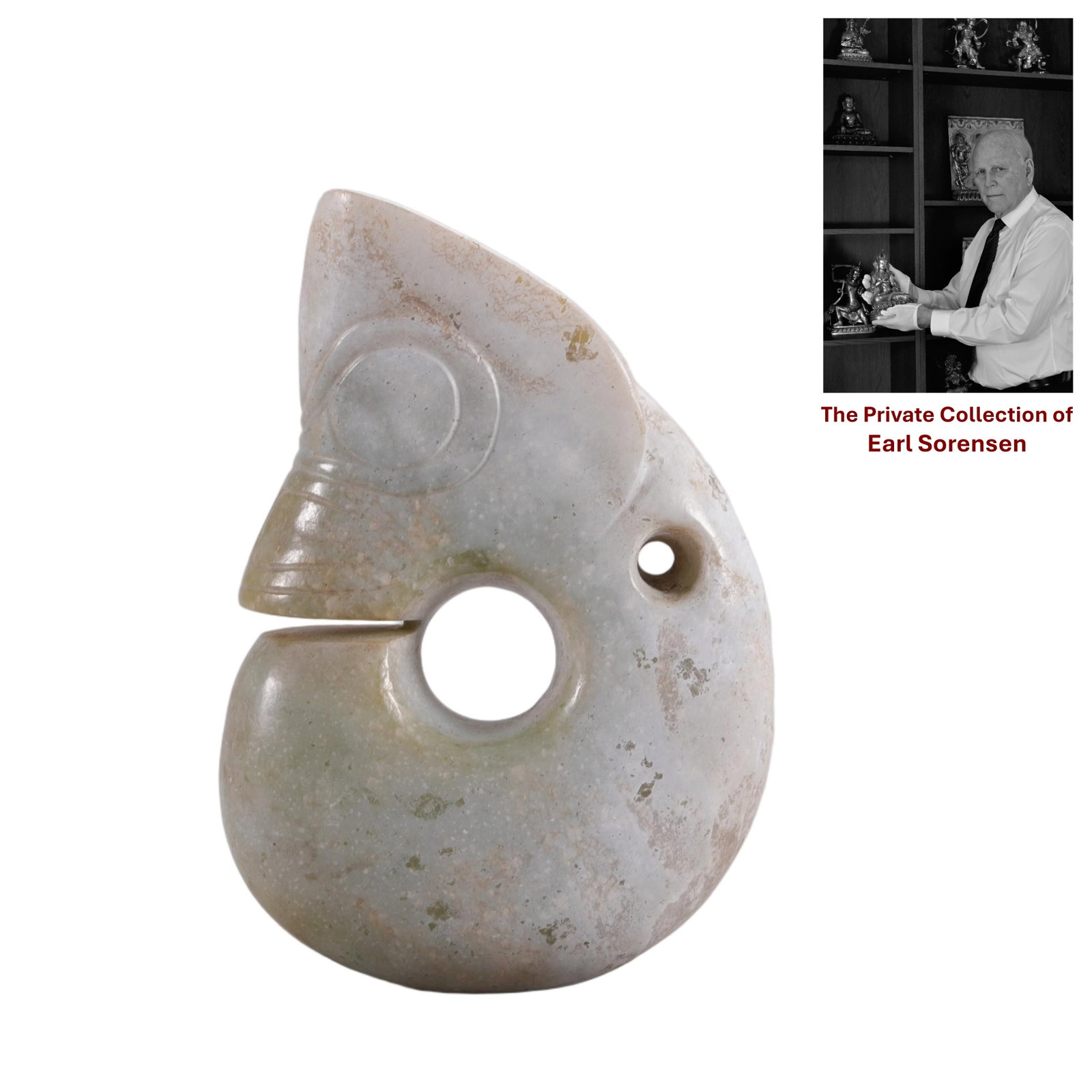 A CHINESE JADE PIG DRAGON PENDANT: PROVENANCE: The private collection of Earl Sorensen, based in Atlanta, Georgia, represents decades of dedicated collecting in the fields of Buddhist art and Chinese jade. An international businessman 