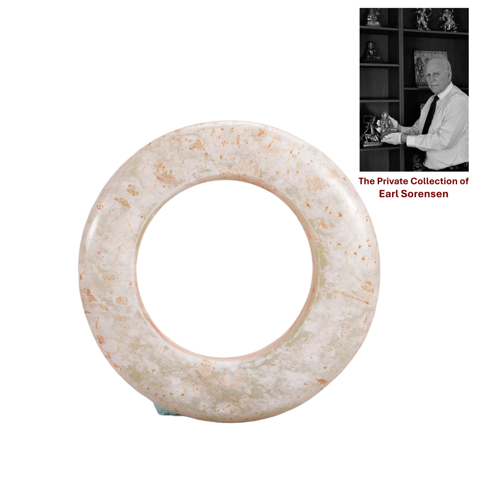 A CHINESE ARCHAIC JADE RING: PROVENANCE: The private collection of Earl Sorensen, based in Atlanta, Georgia, represents decades of dedicated collecting in the fields of Buddhist art and Chinese jade. An international businessman 