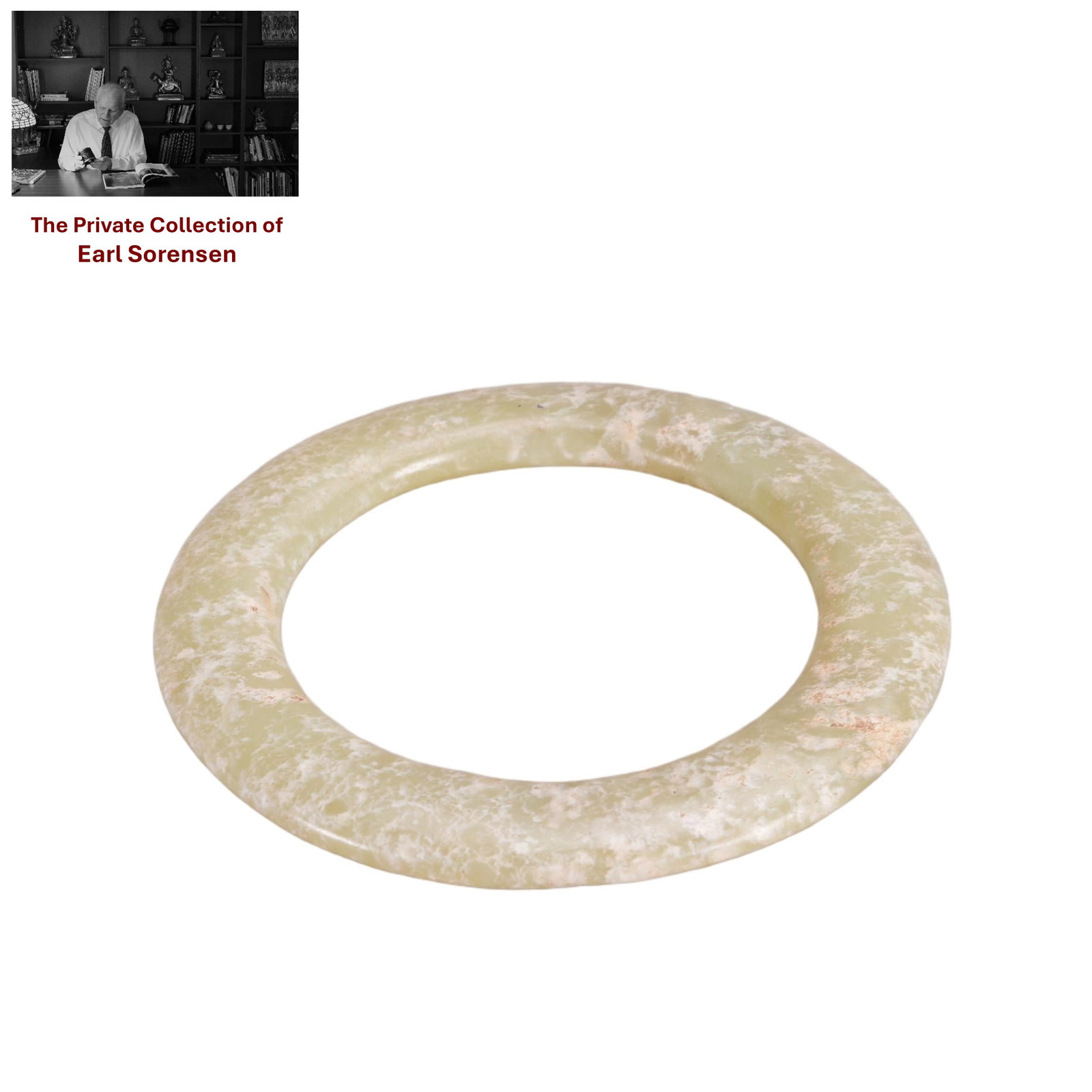 A CHINESE ARCHAIC JADE BANGLE: PROVENANCE: The private collection of Earl Sorensen, based in Atlanta, Georgia, represents decades of dedicated collecting in the fields of Buddhist art and Chinese jade. An international businessman 