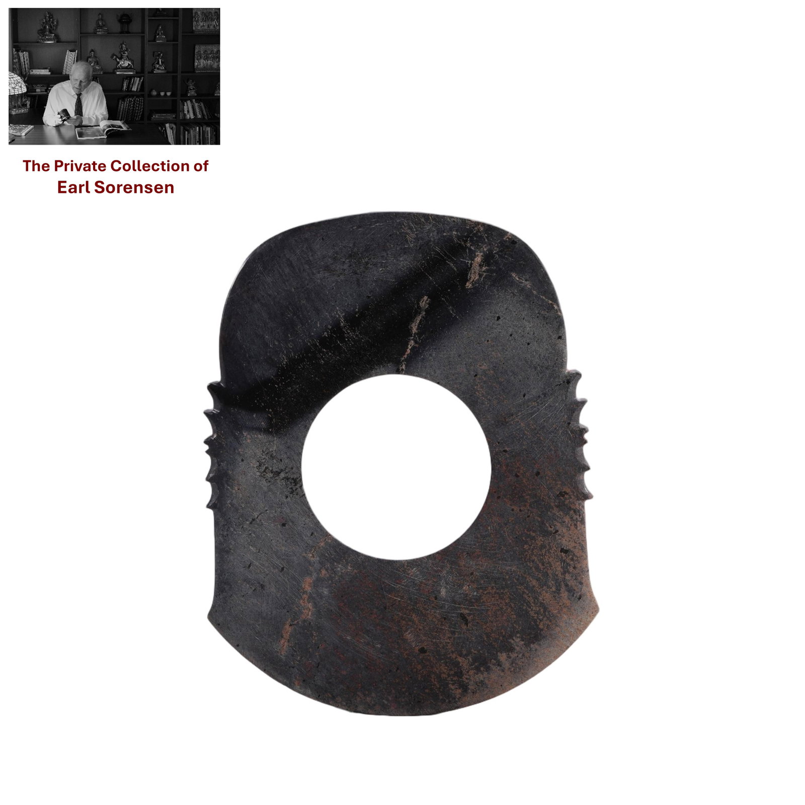 A CHINESE ARCHAIC JADE AXE PENDANT: PROVENANCE: The private collection of Earl Sorensen, based in Atlanta, Georgia, represents decades of dedicated collecting in the fields of Buddhist art and Chinese jade. An international businessman 