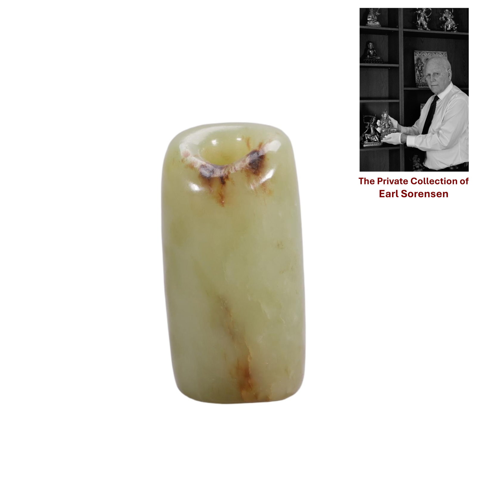 A CHINESE ARCHAIC JADE TUBE BEAD: PROVENANCE: The private collection of Earl Sorensen, based in Atlanta, Georgia, represents decades of dedicated collecting in the fields of Buddhist art and Chinese jade. An international businessman 