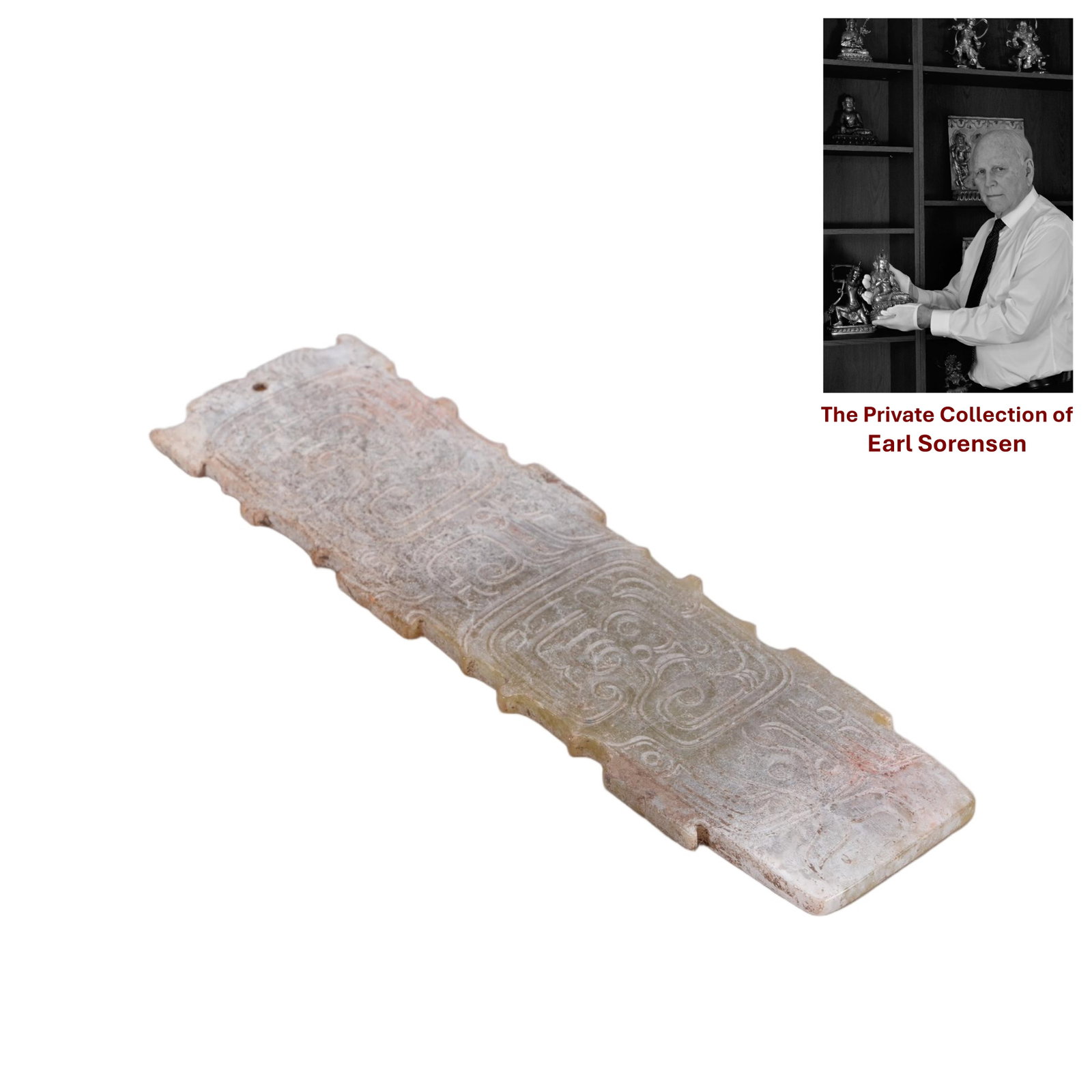 A CHINESE ARCHAIC JADE GE DAGGER AXE: PROVENANCE: The private collection of Earl Sorensen, based in Atlanta, Georgia, represents decades of dedicated collecting in the fields of Buddhist art and Chinese jade. An international businessman 