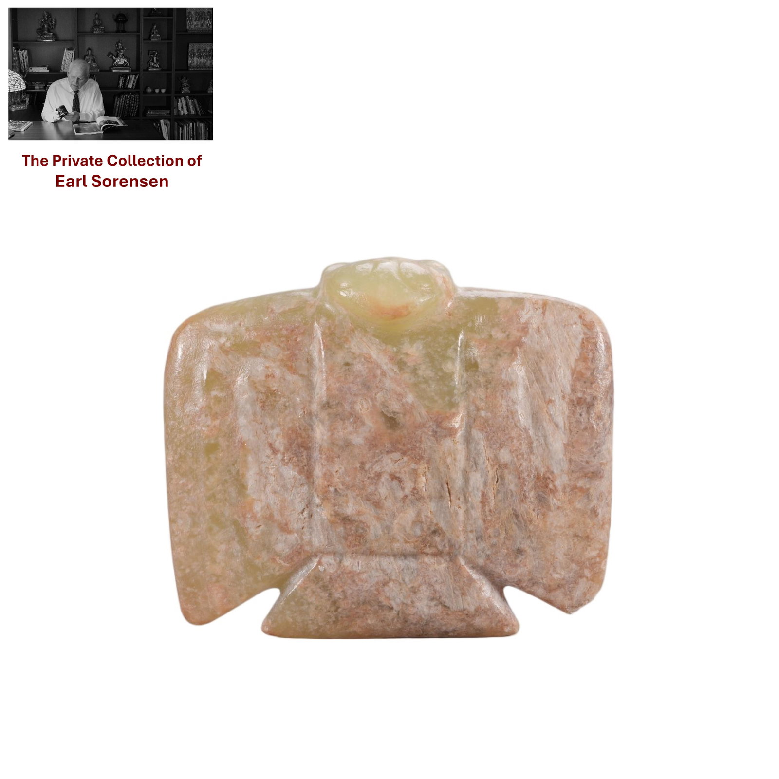 A CHINESE ARCHAIC JADE BIRD PENDANT: PROVENANCE: The private collection of Earl Sorensen, based in Atlanta, Georgia, represents decades of dedicated collecting in the fields of Buddhist art and Chinese jade. An international businessman 