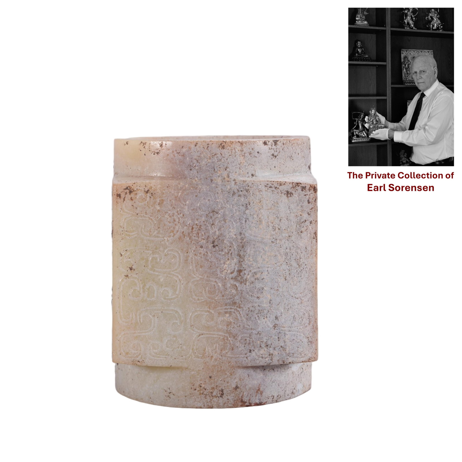 A CHINESE ARCHAIC JADE CONG TUBE: PROVENANCE: The private collection of Earl Sorensen, based in Atlanta, Georgia, represents decades of dedicated collecting in the fields of Buddhist art and Chinese jade. An international businessman 