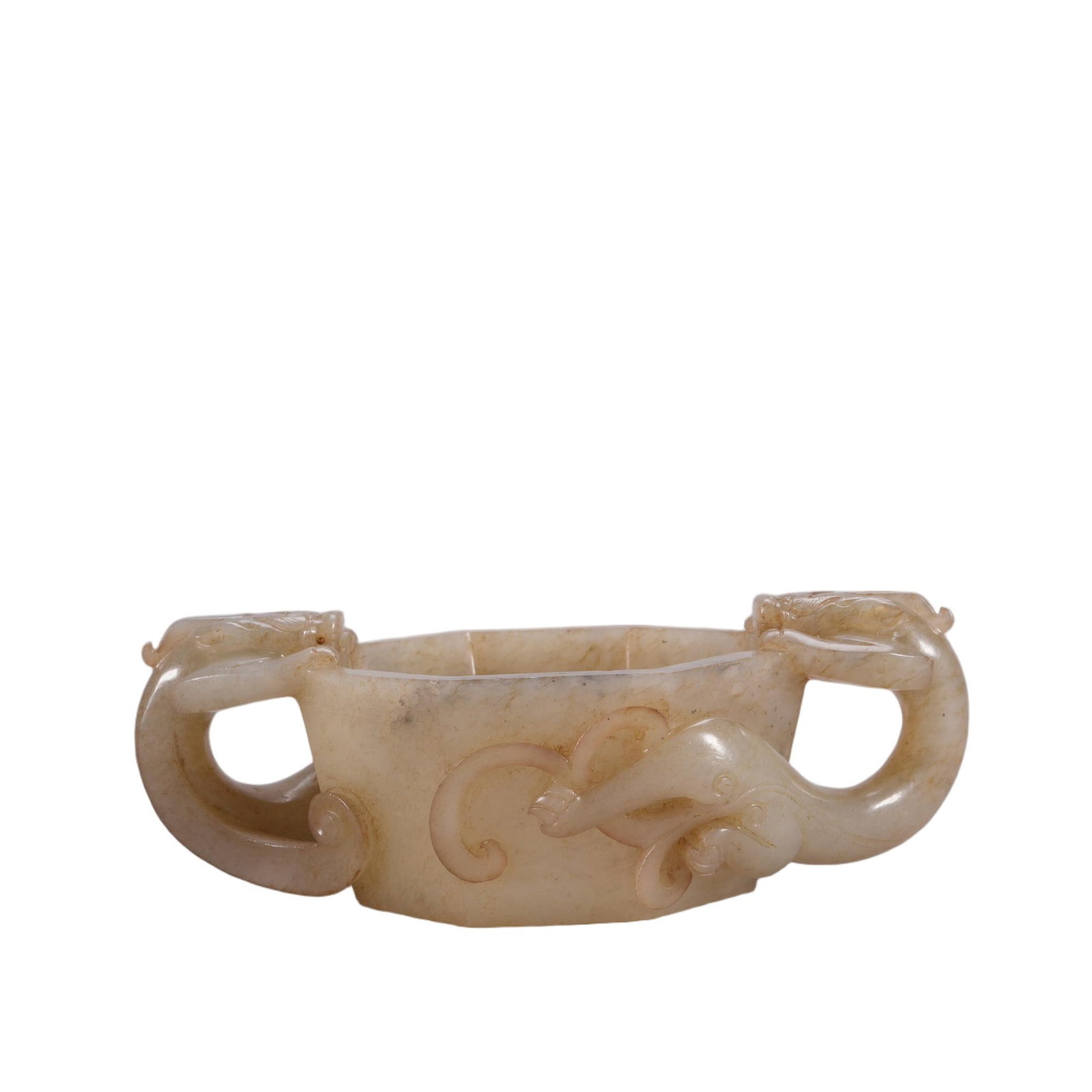 A CHINESE HETIAN JADE CHILONG TWIN HANDLED CUP (1 of 5)