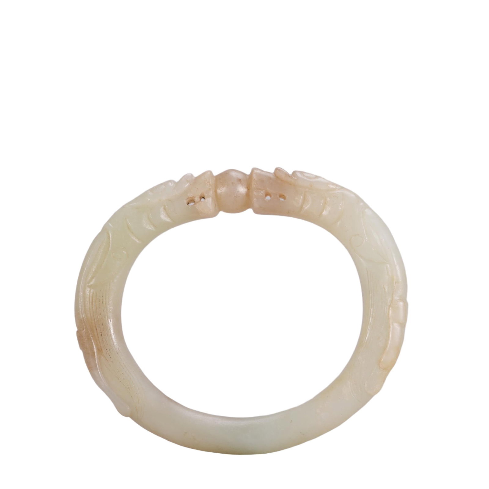 A CHINESE HETIAN JADE DOUBLE DRAGON BANGLE (1 of 6)