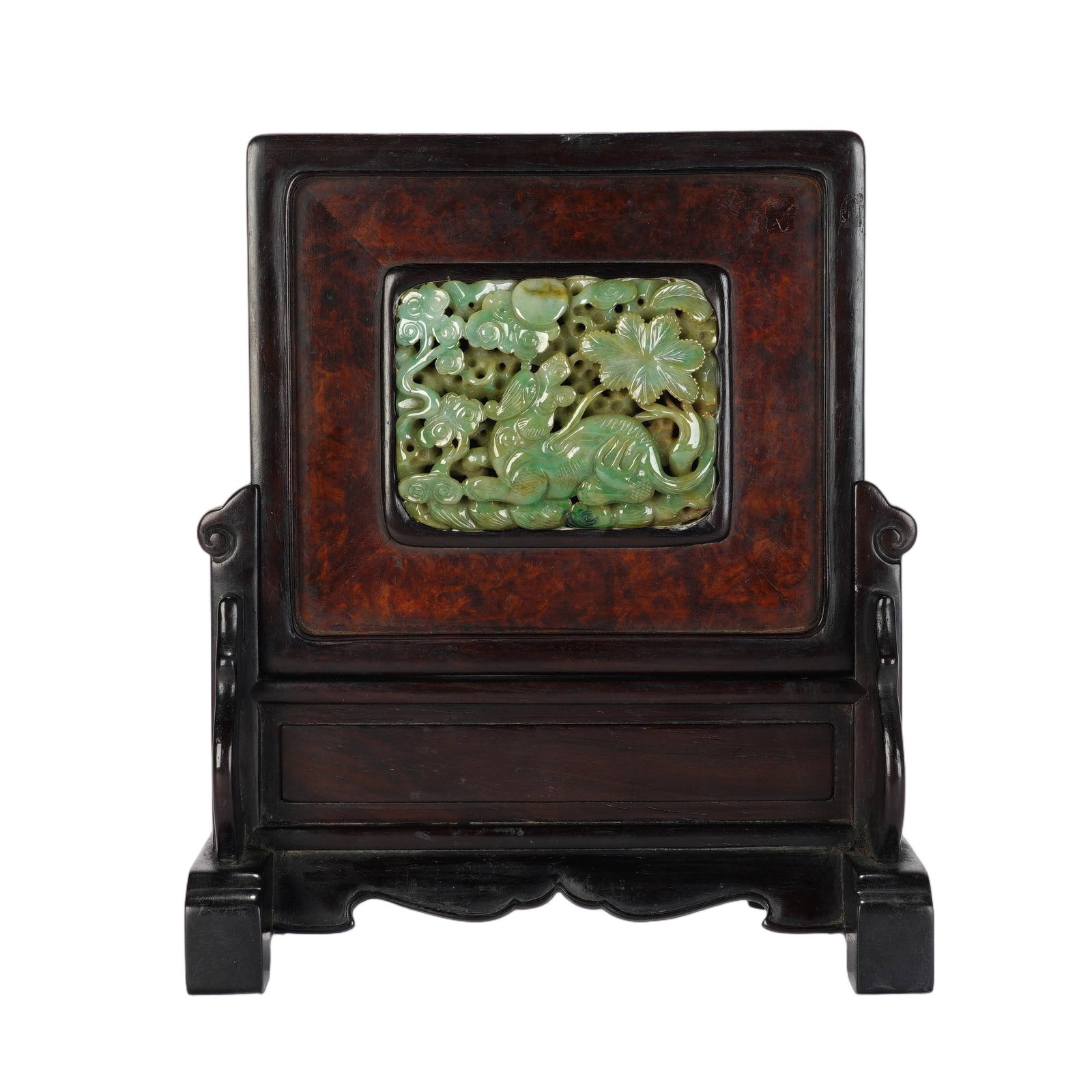 A CHINESE ZITAN TABLE SCREEN INLAID WITH JADEITE (1 of 7)