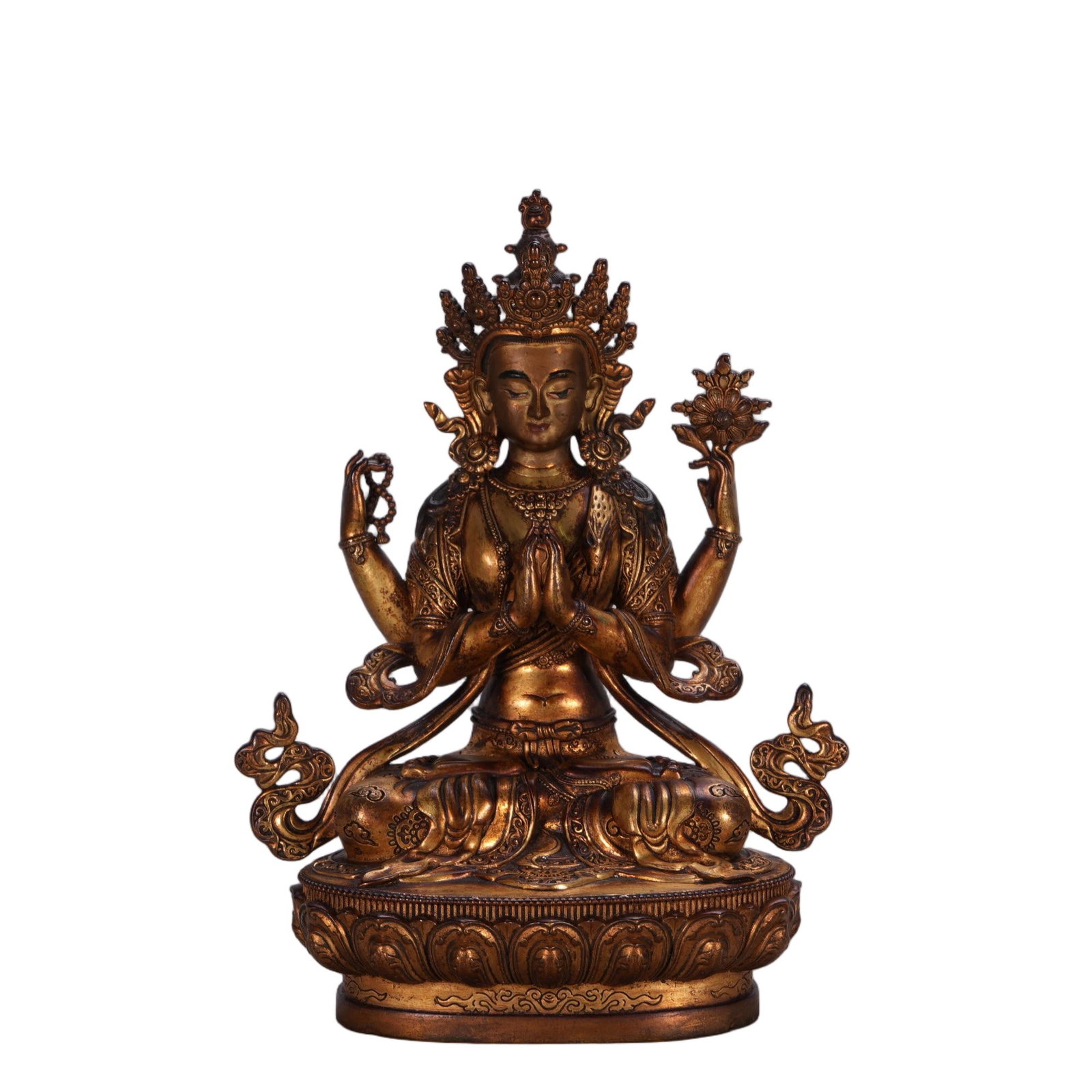 A CHINESE GILT BRONZE FOUR ARM AVALOKITESHVARA (1 of 5)
