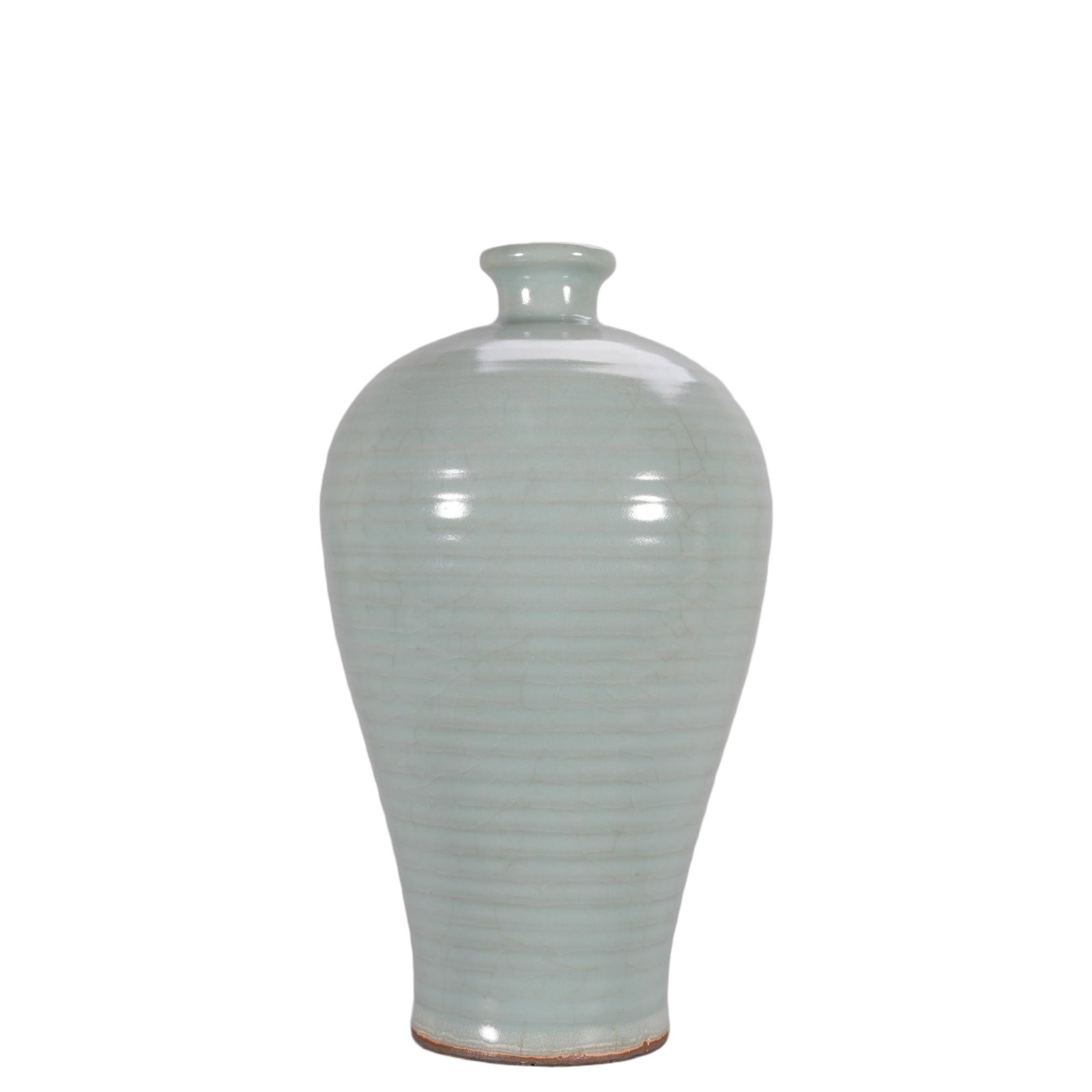 A CHINESE LONGQUAN CELADON RIBBED MEIPING VASE (1 of 8)