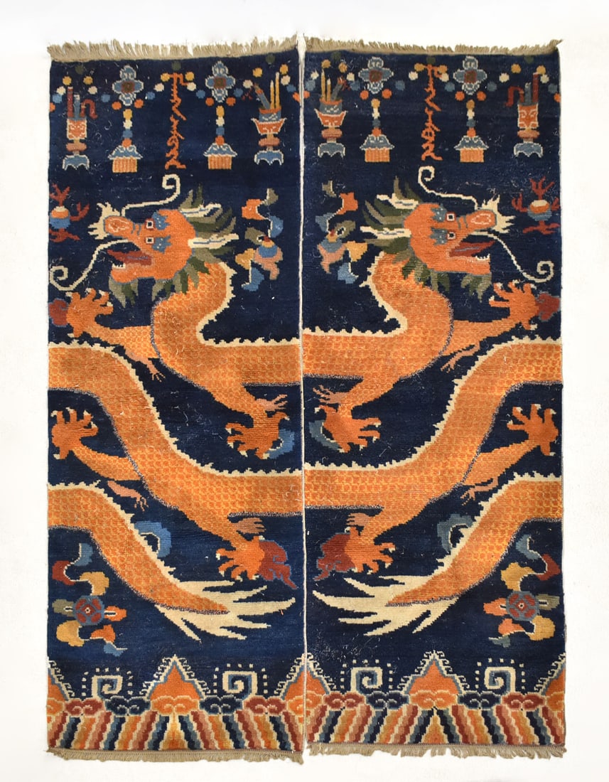 PAIR OF DRAGON BLUE WOOVEN CARPETS (1 of 7)