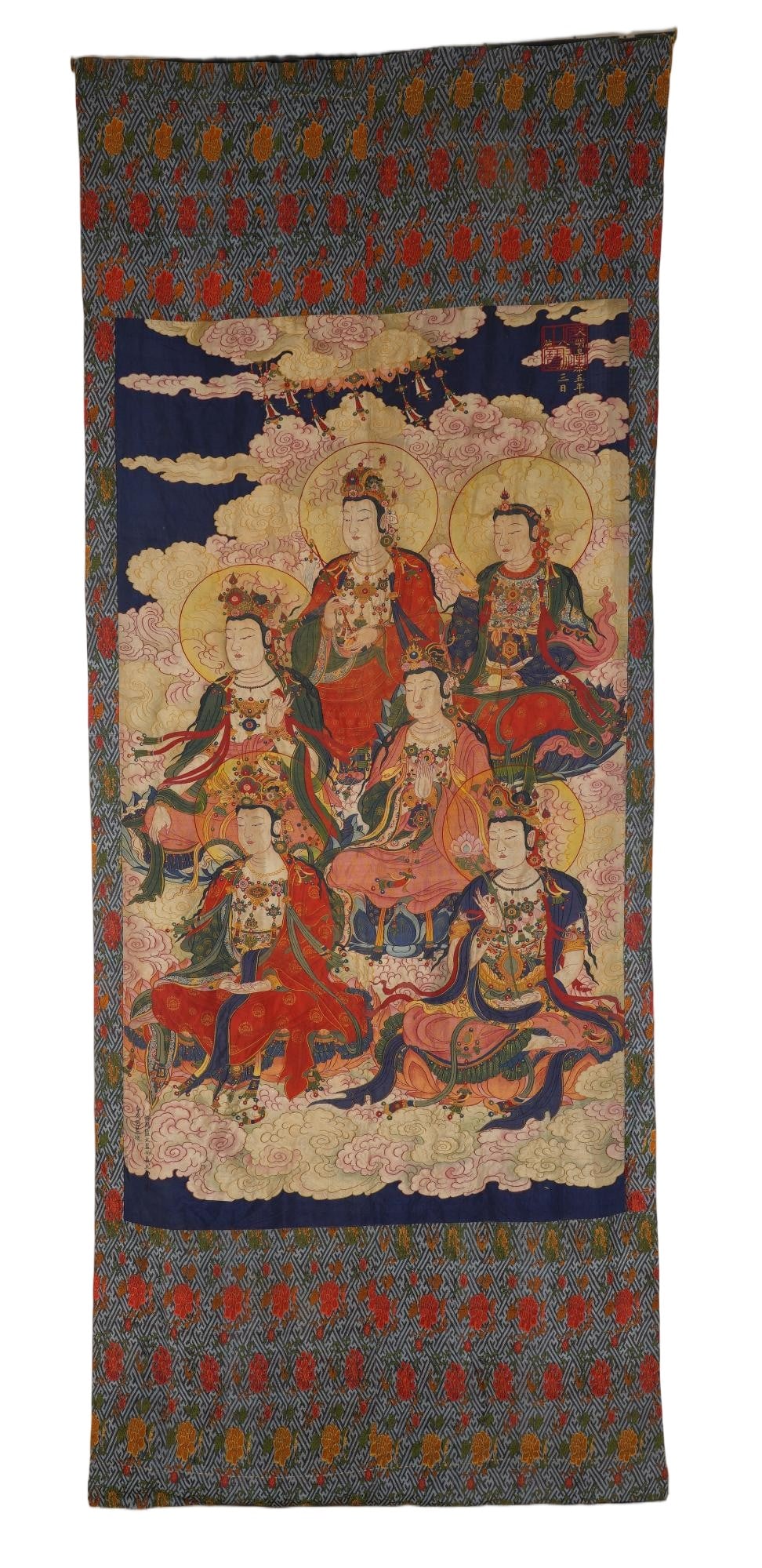 A CHINESE SIX GUANYIN CLOUD BROCADE TAPESTRY (1 of 7)