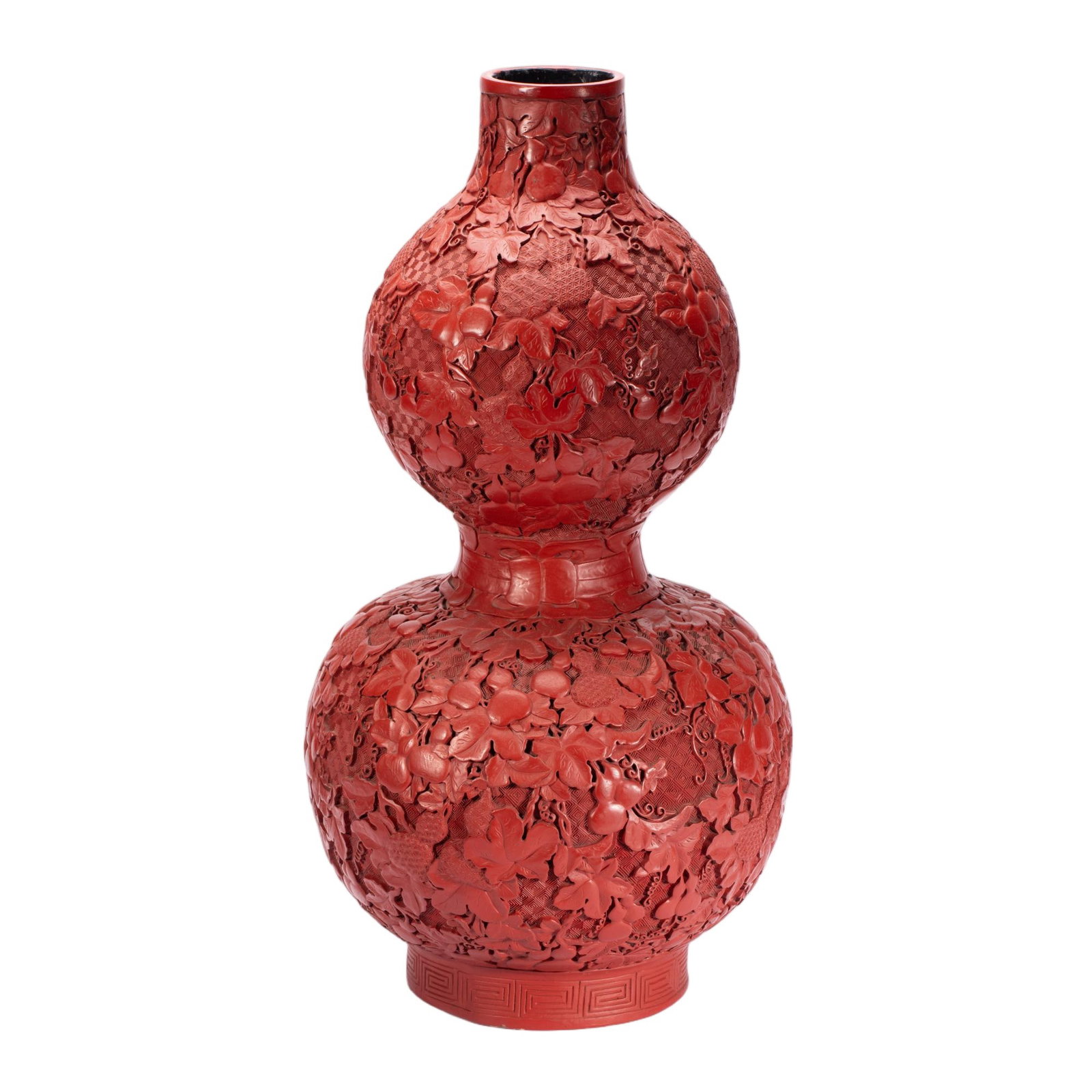 A CHINESE CINNABAR GOURD SHAPED VASE (1 of 12)