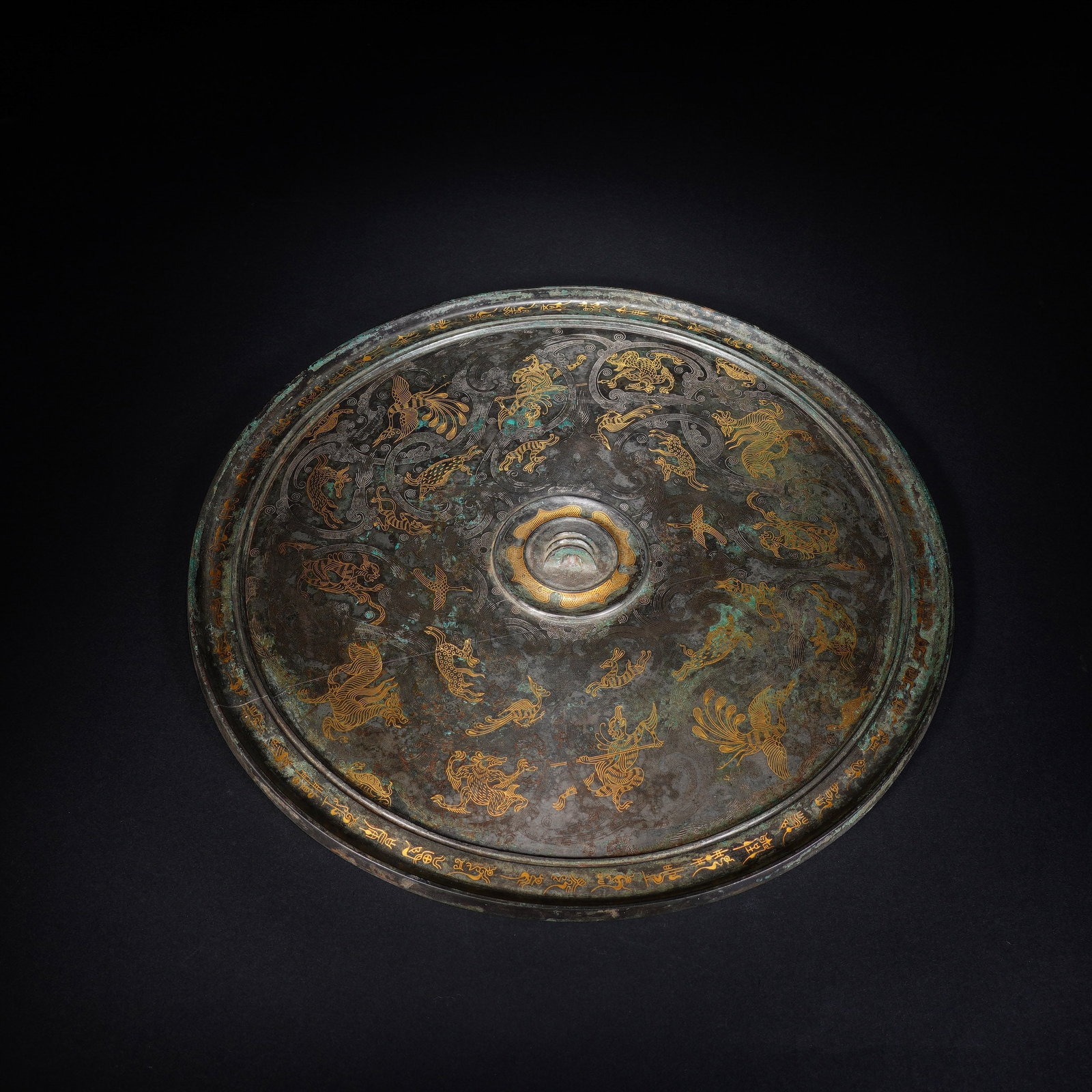 A CHINESE GOLD INLAID BRONZE MIRROR (1 of 9)