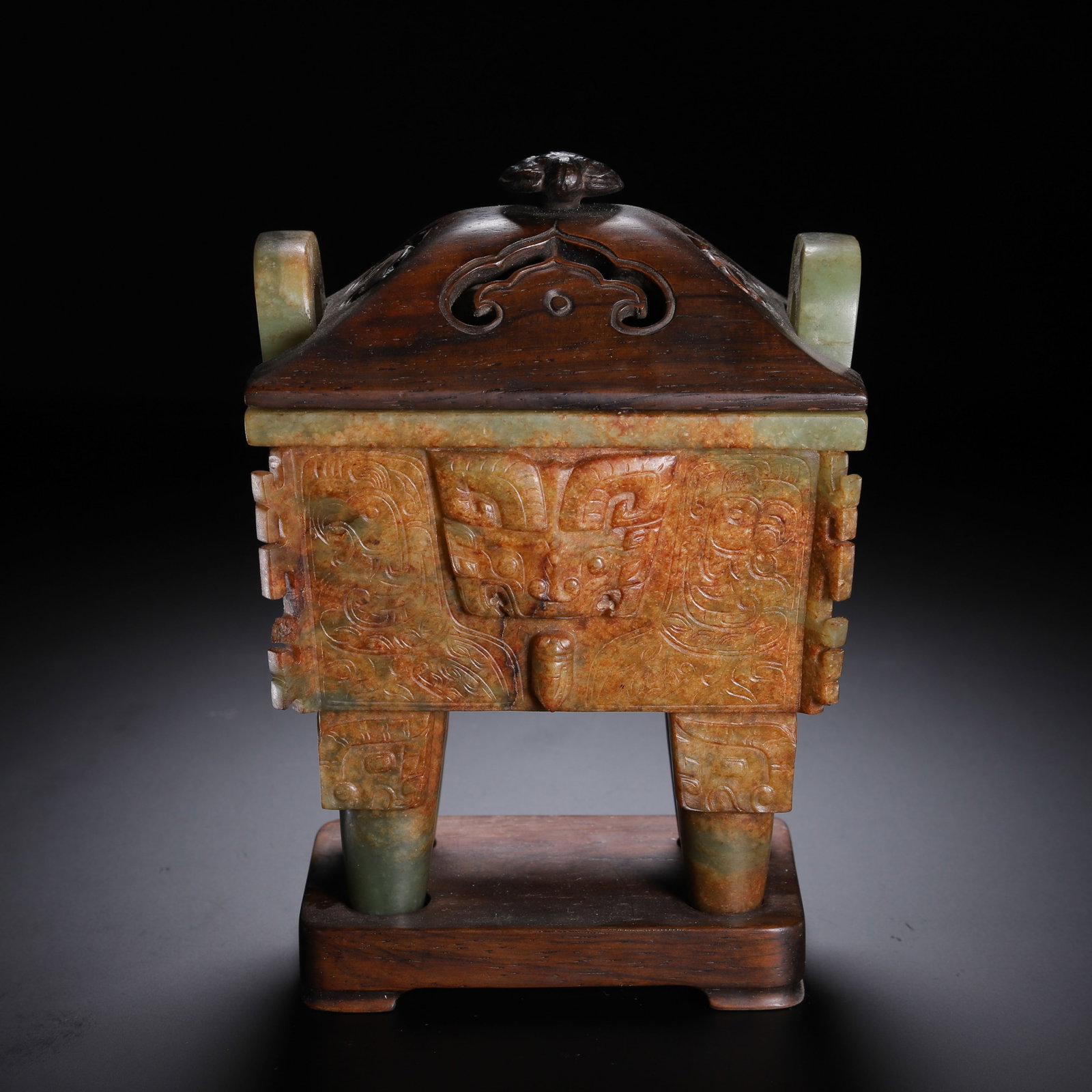 A CHINESE HETIAN TAOTIE PATTERN JADE DING CENSER (1 of 9)
