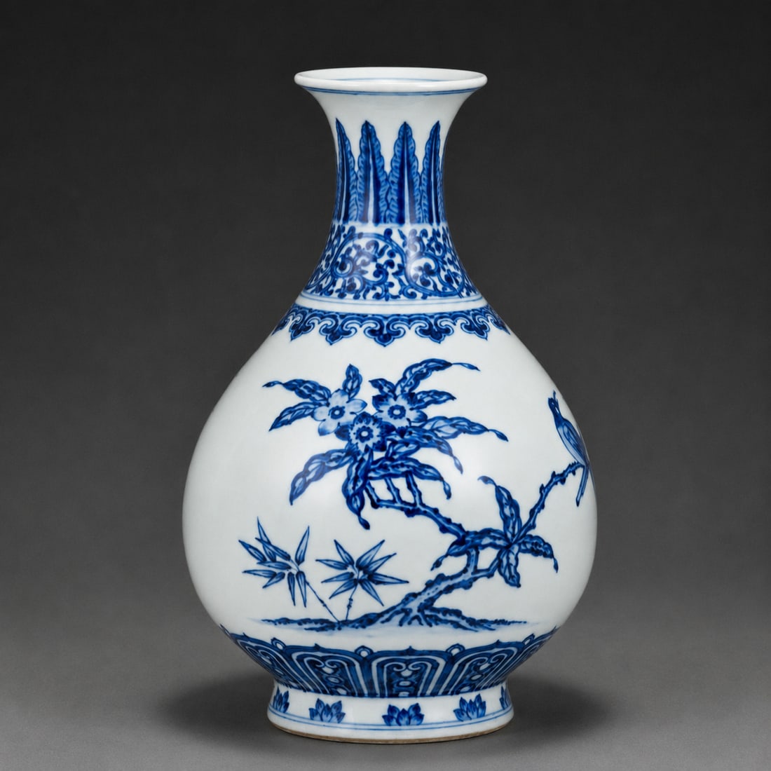 CHINESE BLUE & WHITE MOTIF PEAR VASE: Dimensions: 11.75in H x 7.125in W x 7.125in D. Chinese Blue & White Motif Porcelain Pear Vase.
