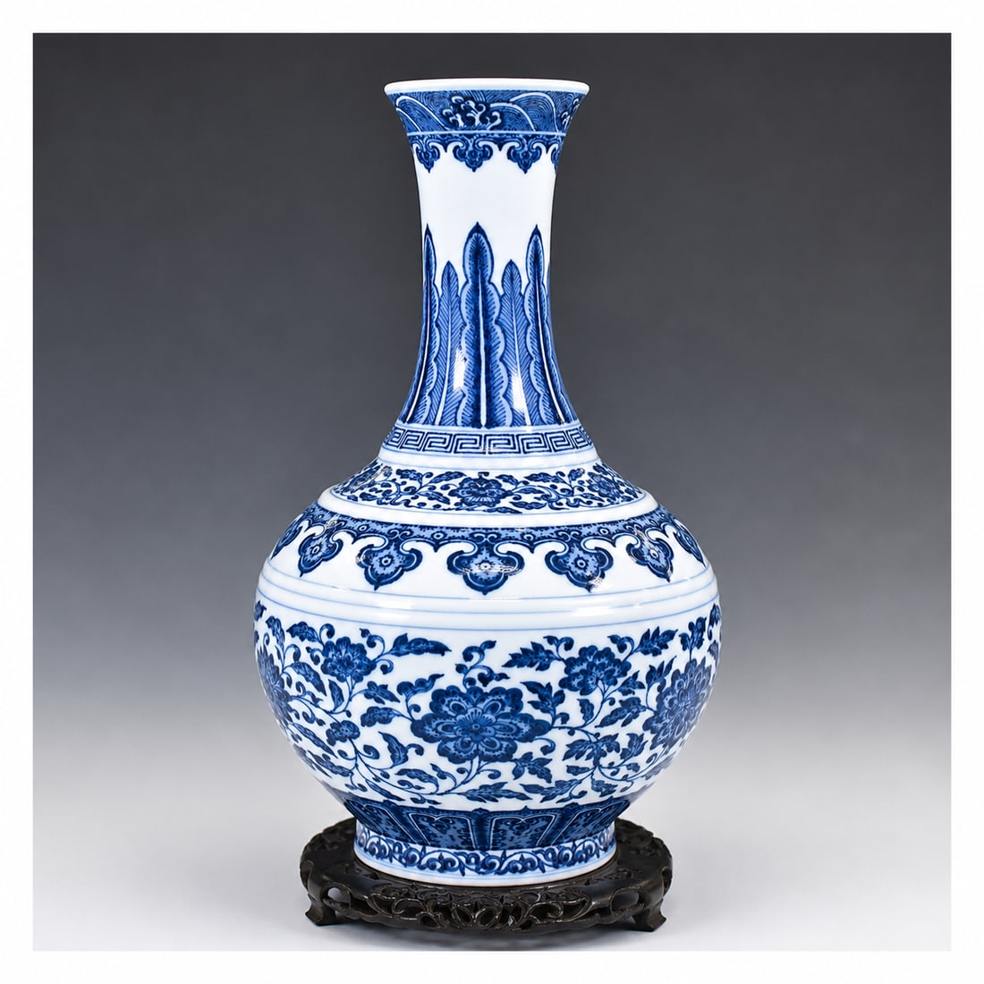 BLUE & WHITE WRAPPED FLORAL REWARD VASE ON STAND (1 of 4)