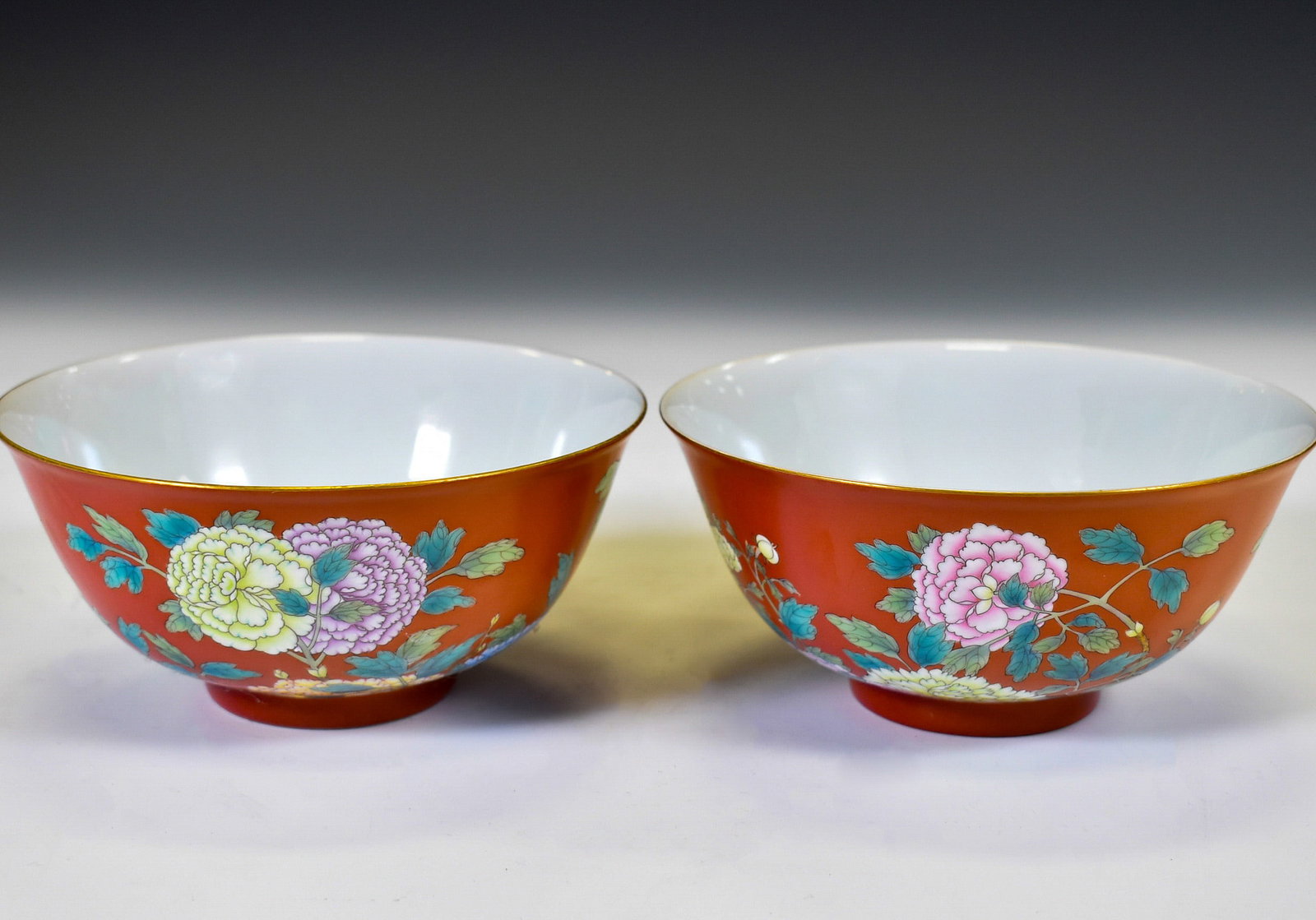 PAIR FAMILLE ROSE OPEN FACE BOWLS (1 of 5)