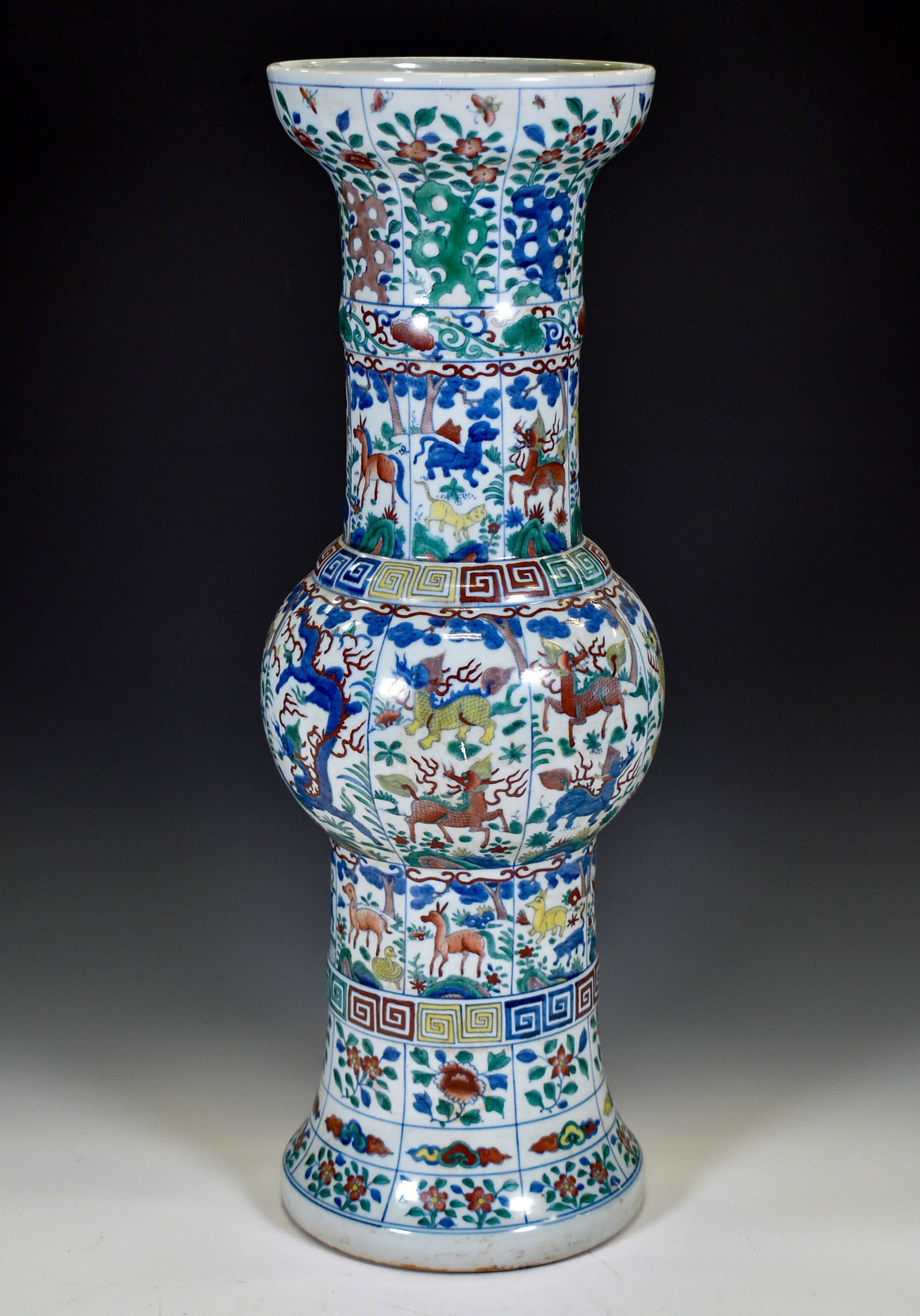 WUCAI PORCELAIN GU VASE WITH DEER & IMMORTALS EMBLEMS (1 of 3)