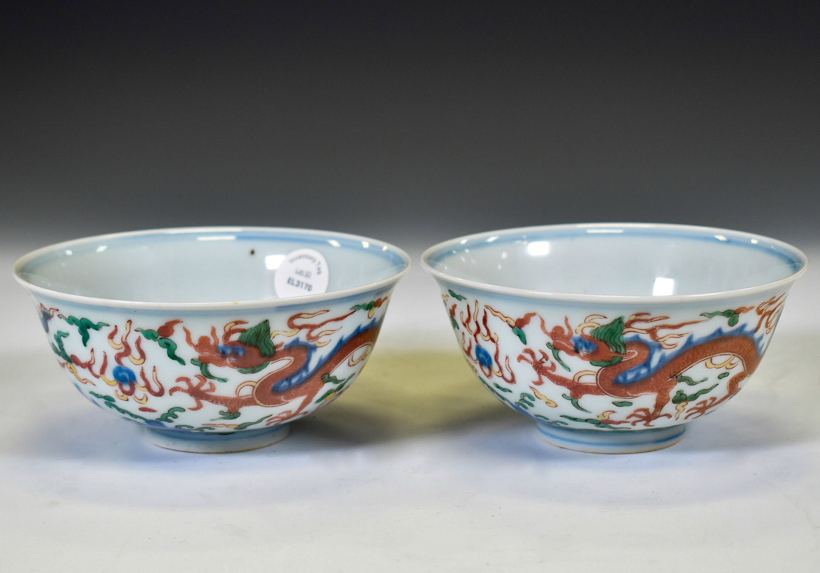 PAIR OF WAMLI WUCAI DRAGON PORCELAIN BOWLS (1 of 6)