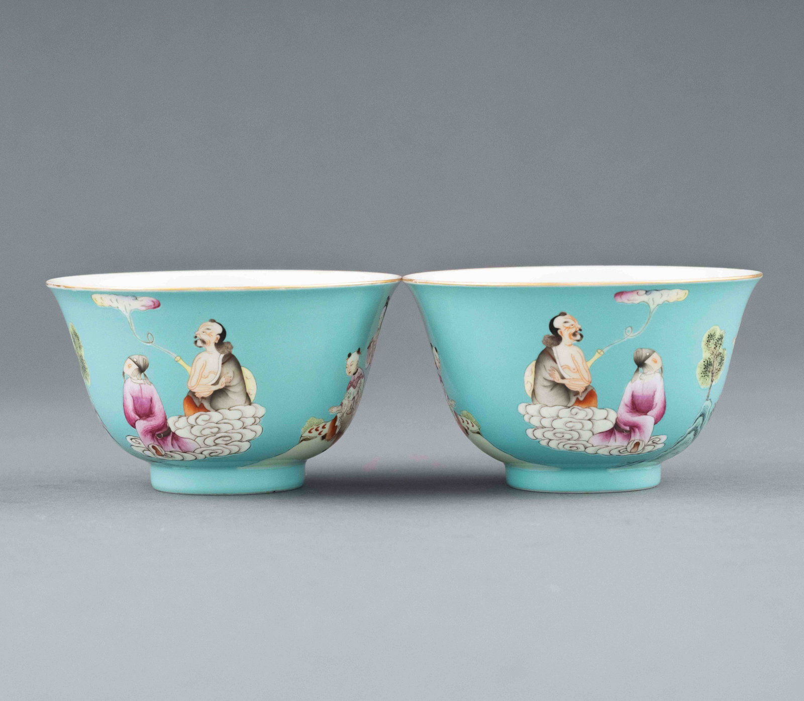 PAIR SHENDETANG MARK PEACOCK GREEN BOWLS (1 of 10)