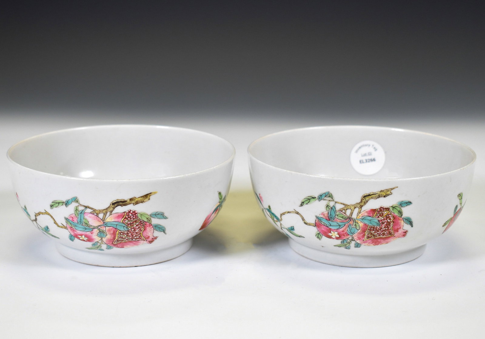 PAIR OF FAMILLE ROSE POMEGRANATE & BRANCH BOWLS (1 of 4)