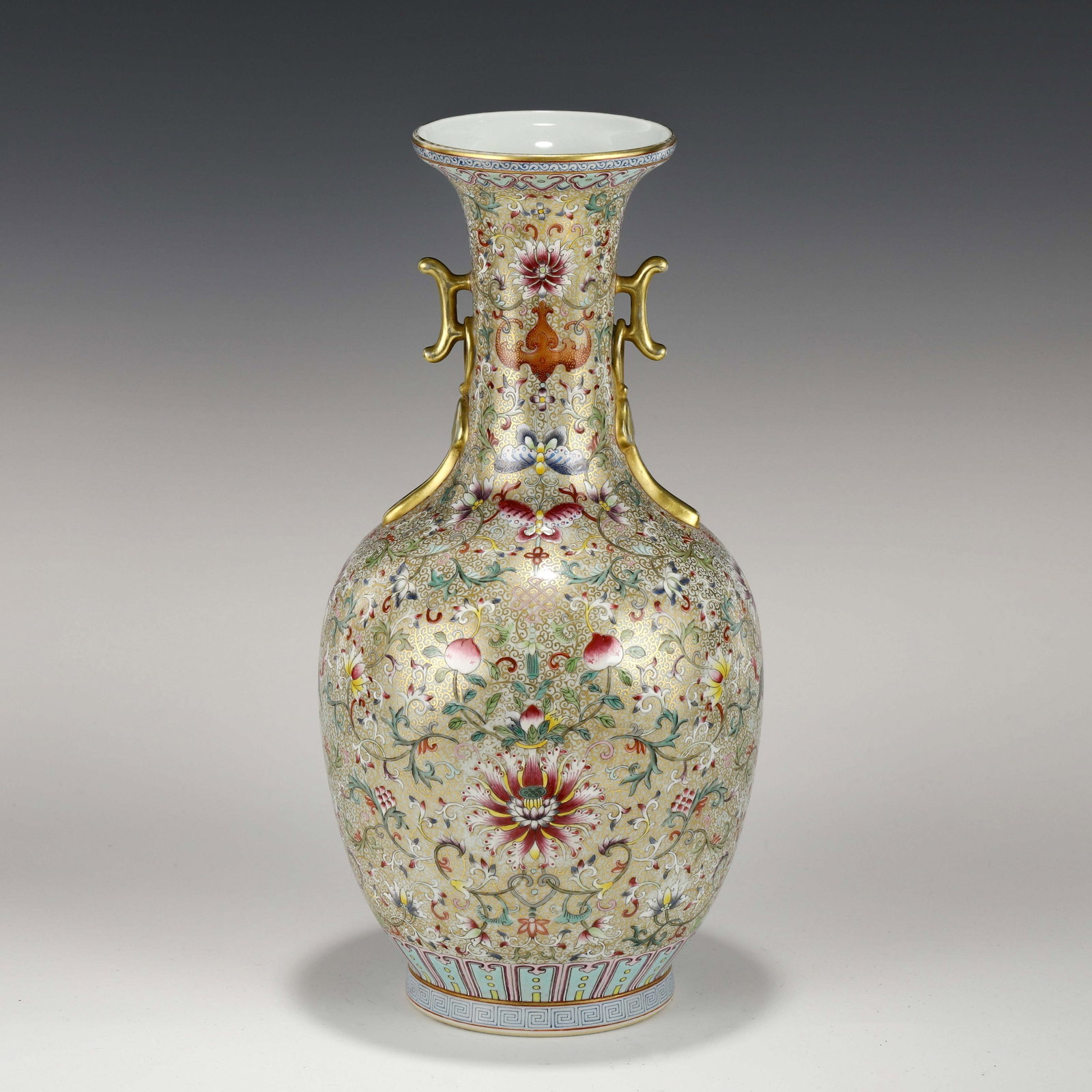 QIANLONG FAMILLE ROSE MILLE FLEUR GILT VASE (1 of 10)