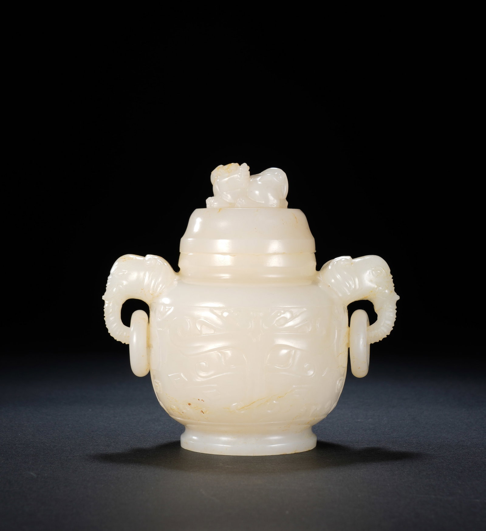 A CHINESE WHITE JADE TWO HANDLED CENSER - 2