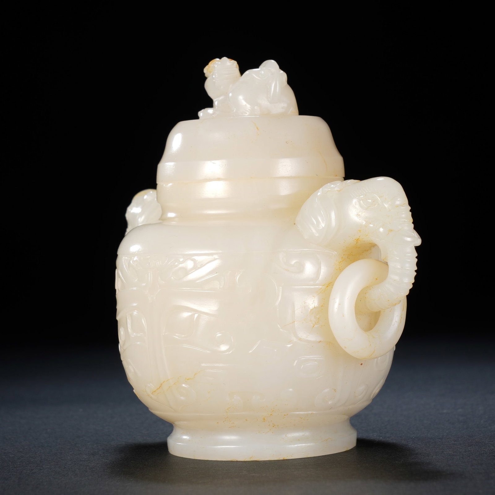 A CHINESE WHITE JADE TWO HANDLED CENSER - 5