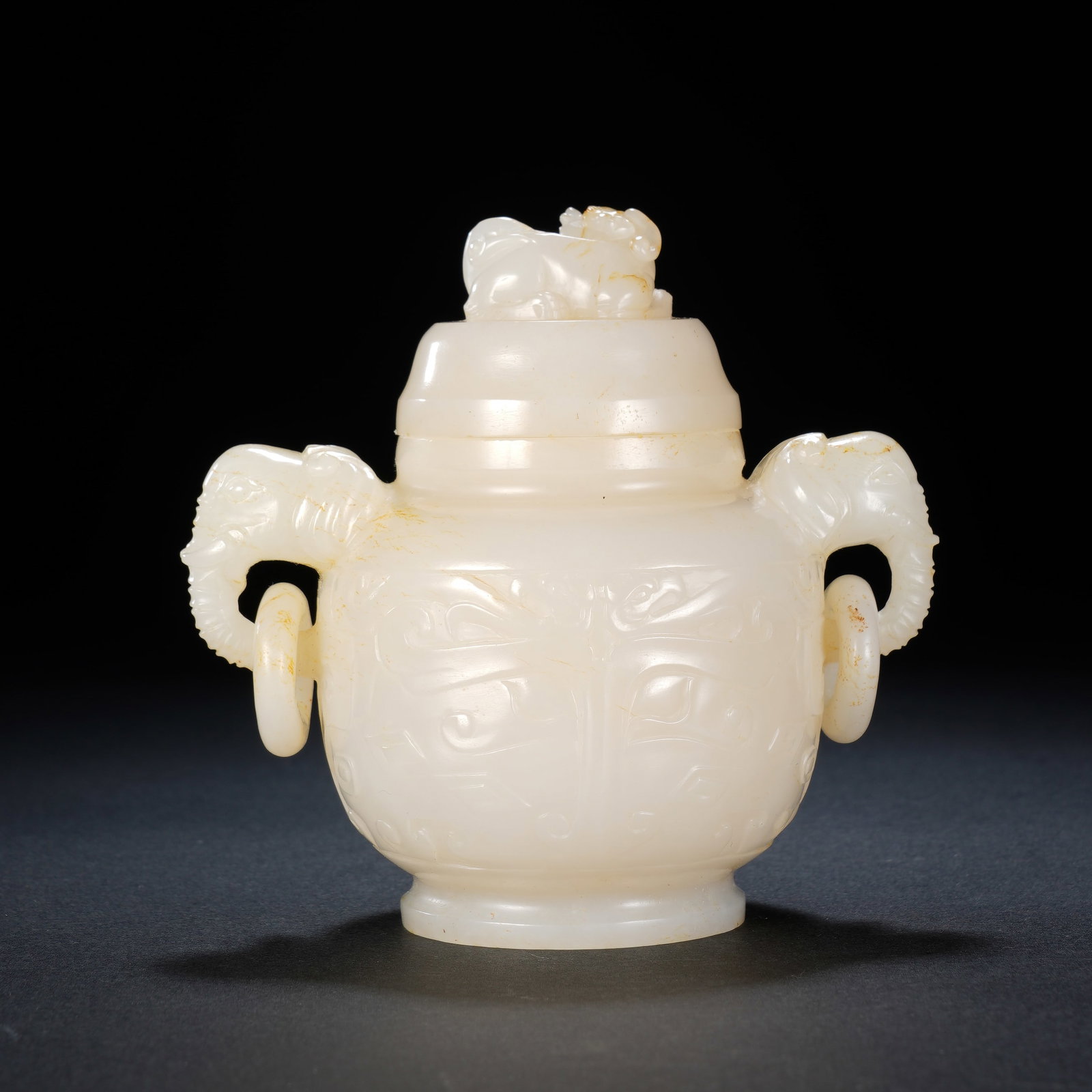 A CHINESE WHITE JADE TWO HANDLED CENSER - 6