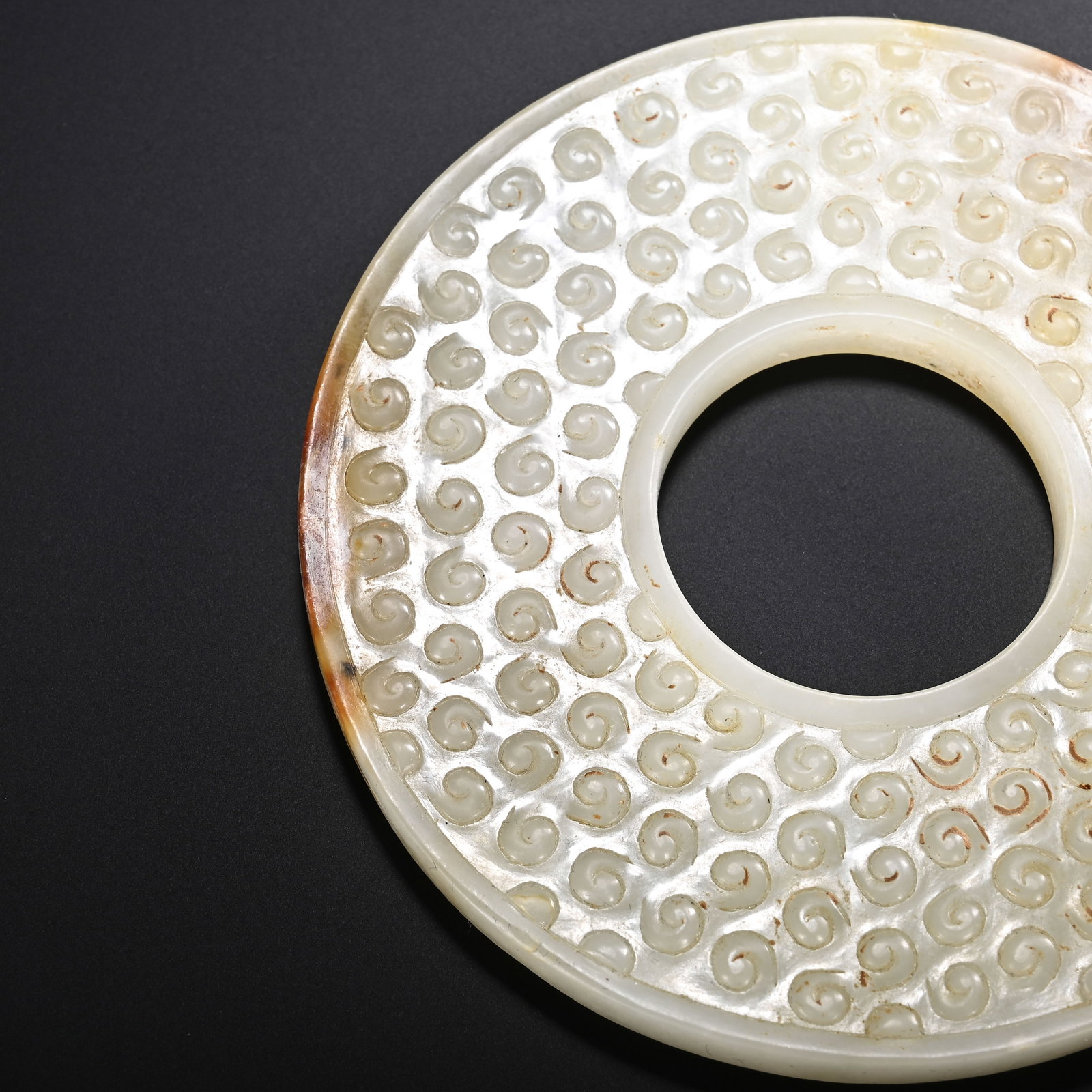 A CHINESE GRAIN PATTERN JADE BI DISC - 5