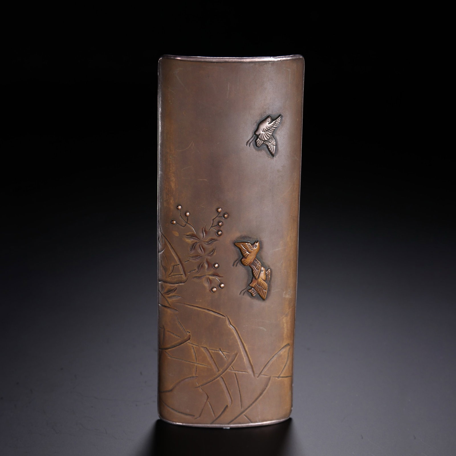 A CHINESE SILVER INLAID BRONZE ARM REST (1 of 9)