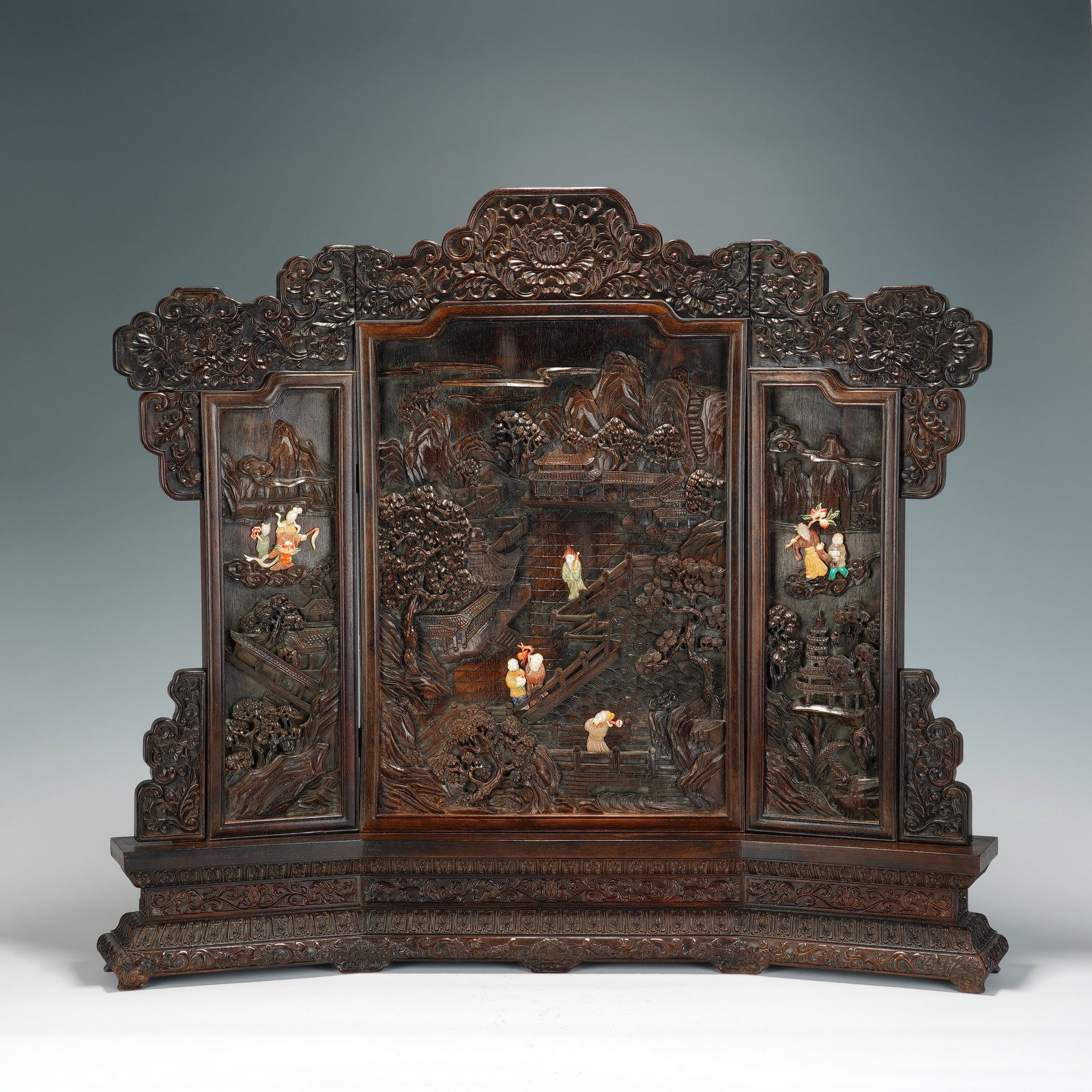 A CHINESE GEM INLAID ZITAN TABLE SCREEN (1 of 11)