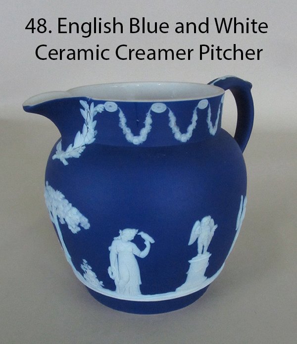 Wedgewood Jasperware Blue and White Creamer Pitcher: English B/W Ceramic Creamer Pitcher