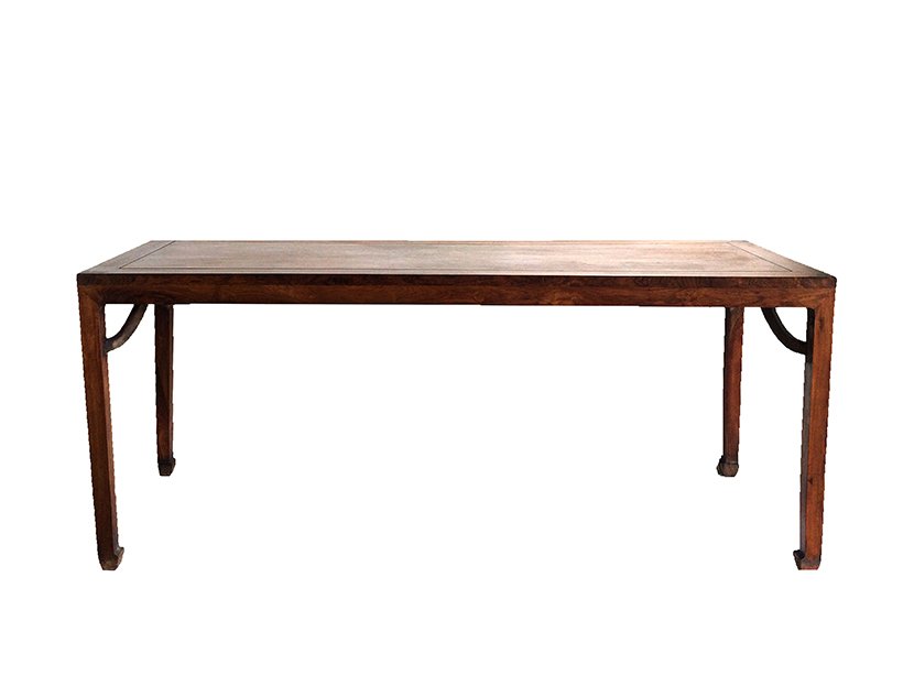 Antique Chinese HuangHuaLi Altar Table: Antique Chinese HuangHuaLi Altar Table, very dense hardwood throughout, raised on straight legs. Flat top panel showing multiple "Ghost Face" motif. hardwood with a very fine grain and patina, smooth 