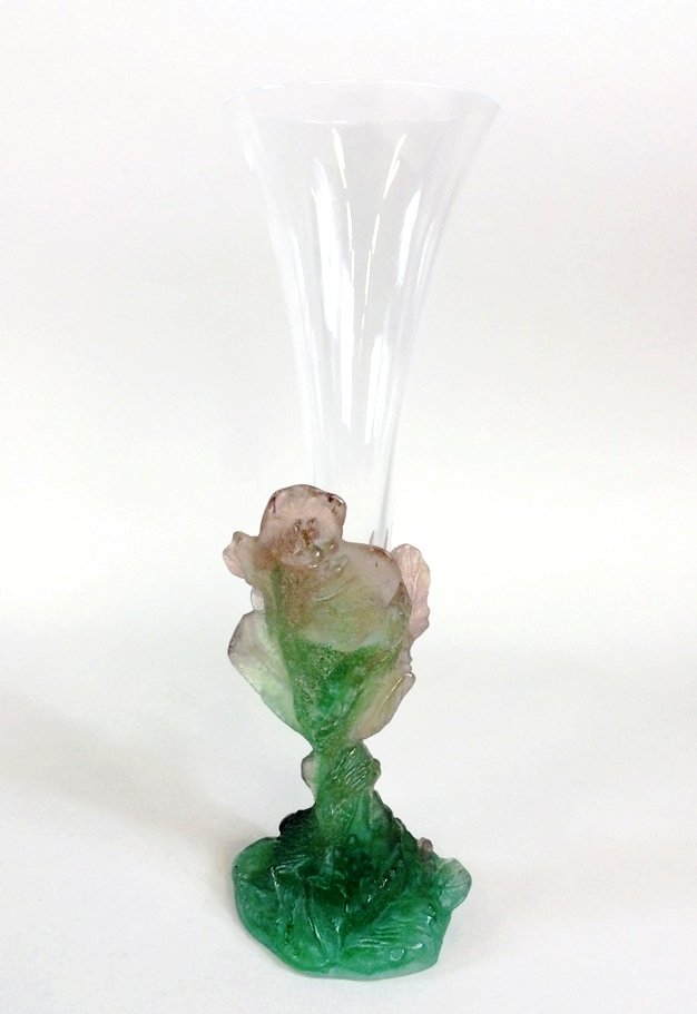 Daum, France, Crystall Vase: Daum Patte de Verre Art Glass Trumpet Vase 13.5''. Excellent condition