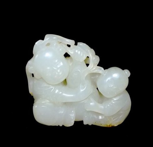 CHINESE CARVED WHITE JADE OF SIBLINGS, 19th/20th C. (1 of 9)