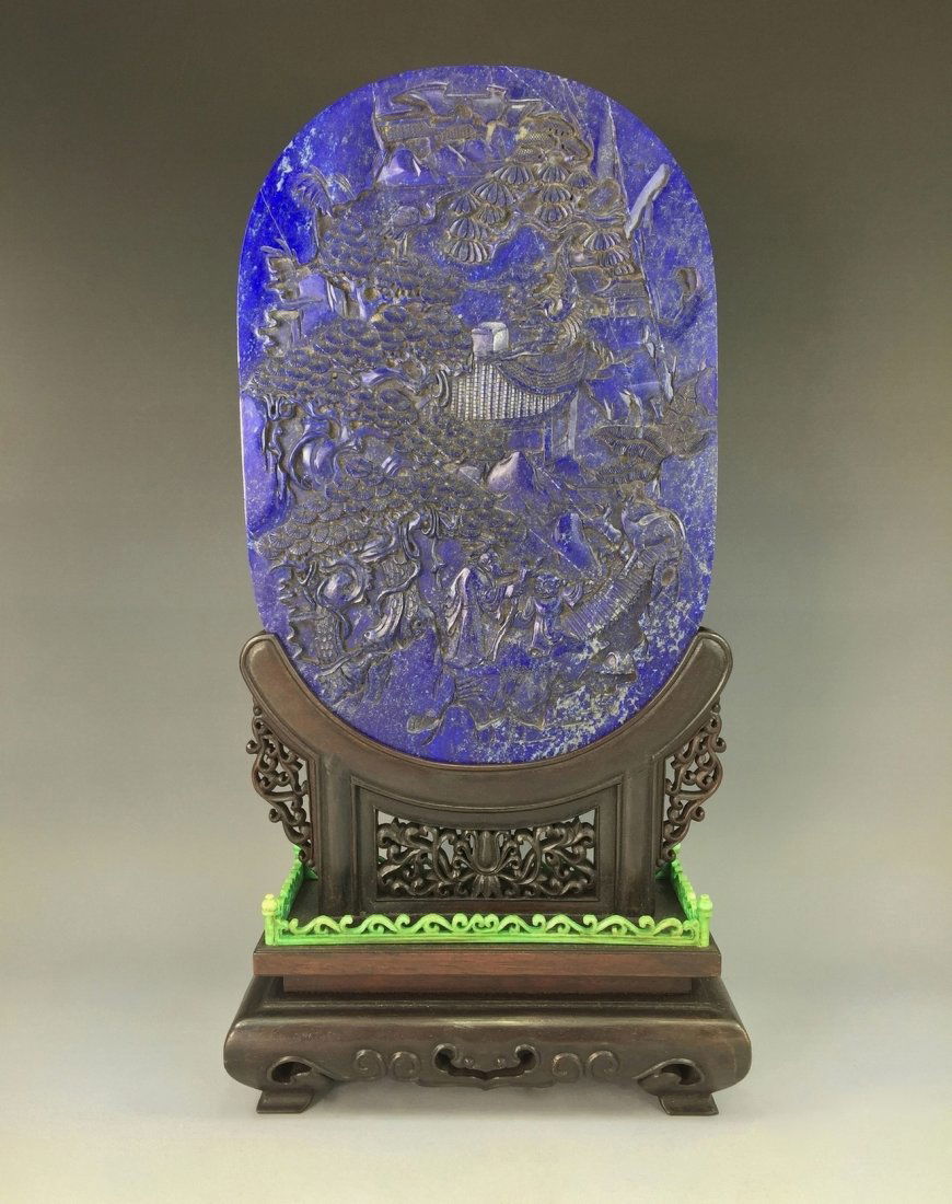 FINE CARVING LAPIS LAZULI TABLE SCREEN (1 of 8)