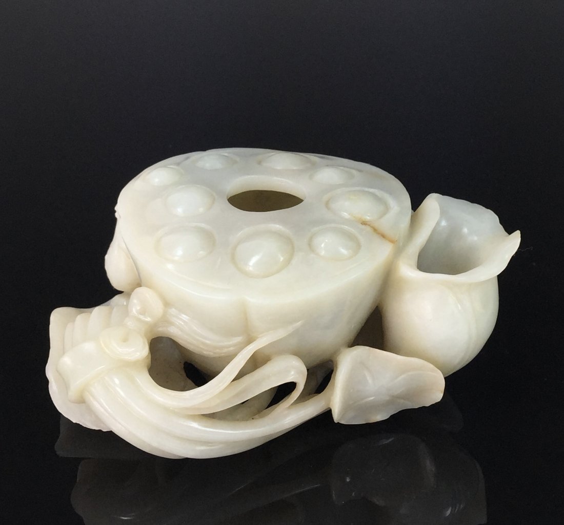 A CARVED WHITE JADE OF LOTUS INKWELL (1 of 7)
