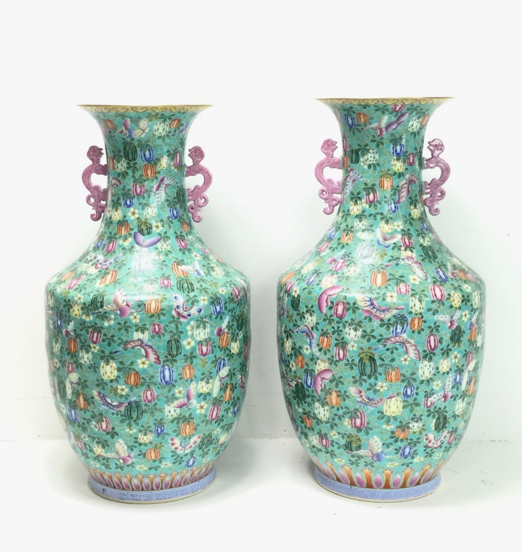 PAIR OF MASSIVE FAMILLE ROSE FLOOR VASES (1 of 8)