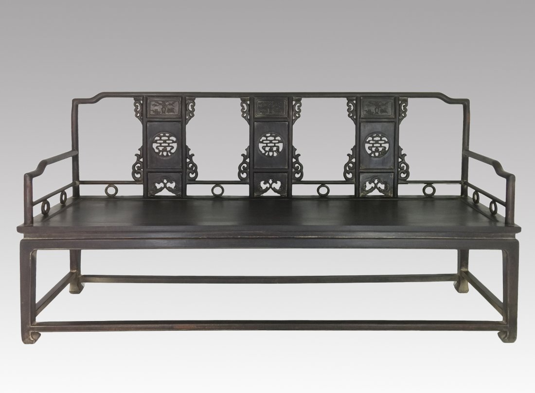 RARE CHINESE CARVED ZITAN SEAT BENCH (1 of 9)