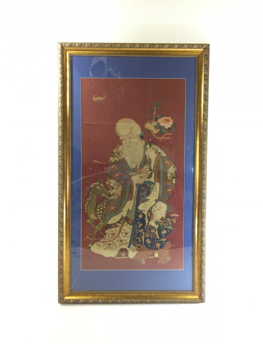 FINE 19TH C EMBROIDERY SHUOLAO SILK PANEL (1 of 7)