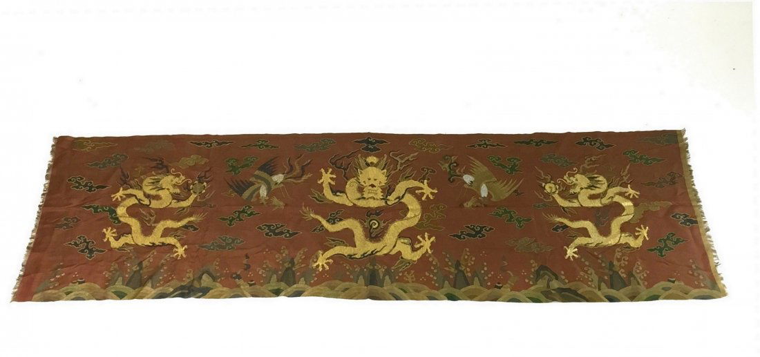 FINE 19TH C EMBROIDERY DRAGONS & PHOENIX SILK KESI (1 of 10)