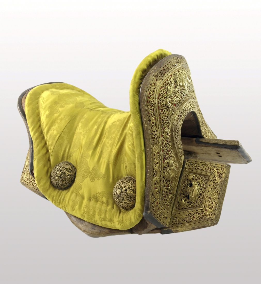 IMPORTANT 18/19TH C IMPERIAL SILK & GILT HORSE SADDLE (1 of 10)