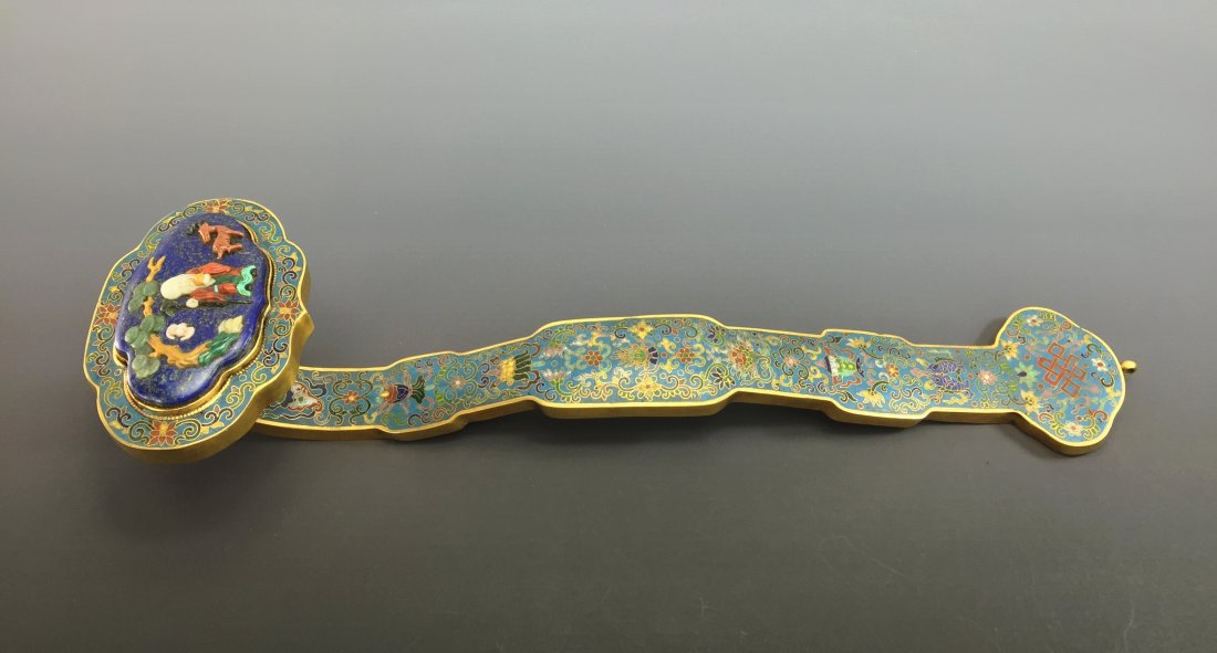 A LAPIS-LAZULI CLOISONNE RUYI SCEPTER (1 of 9)