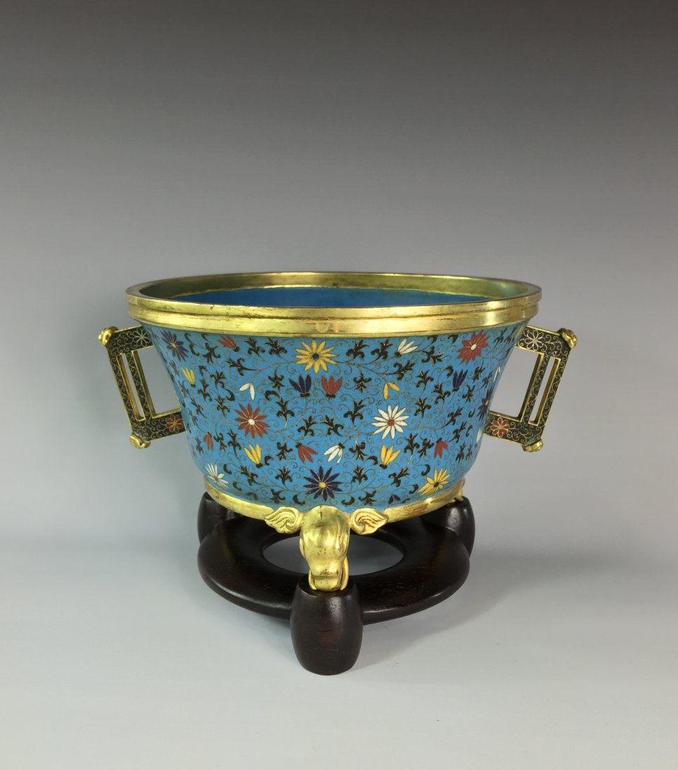 A TRIPOD CLOISONNE CENSER W/ STAND (1 of 8)